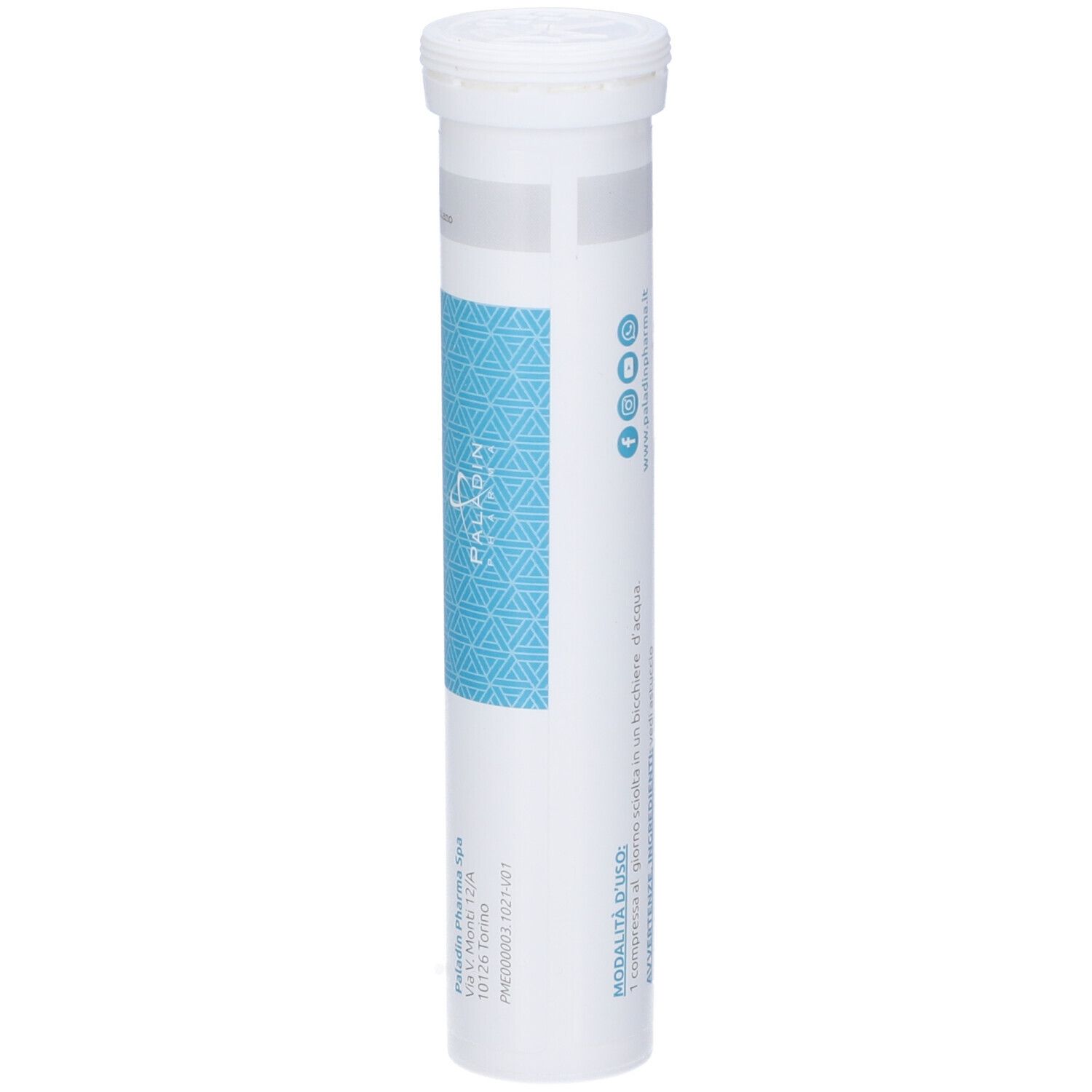 Weiße Tube mit Sanavita Mucoflux 600. Blaue und weiße Beschriftung. Enthält über 20 Brausetabletten.