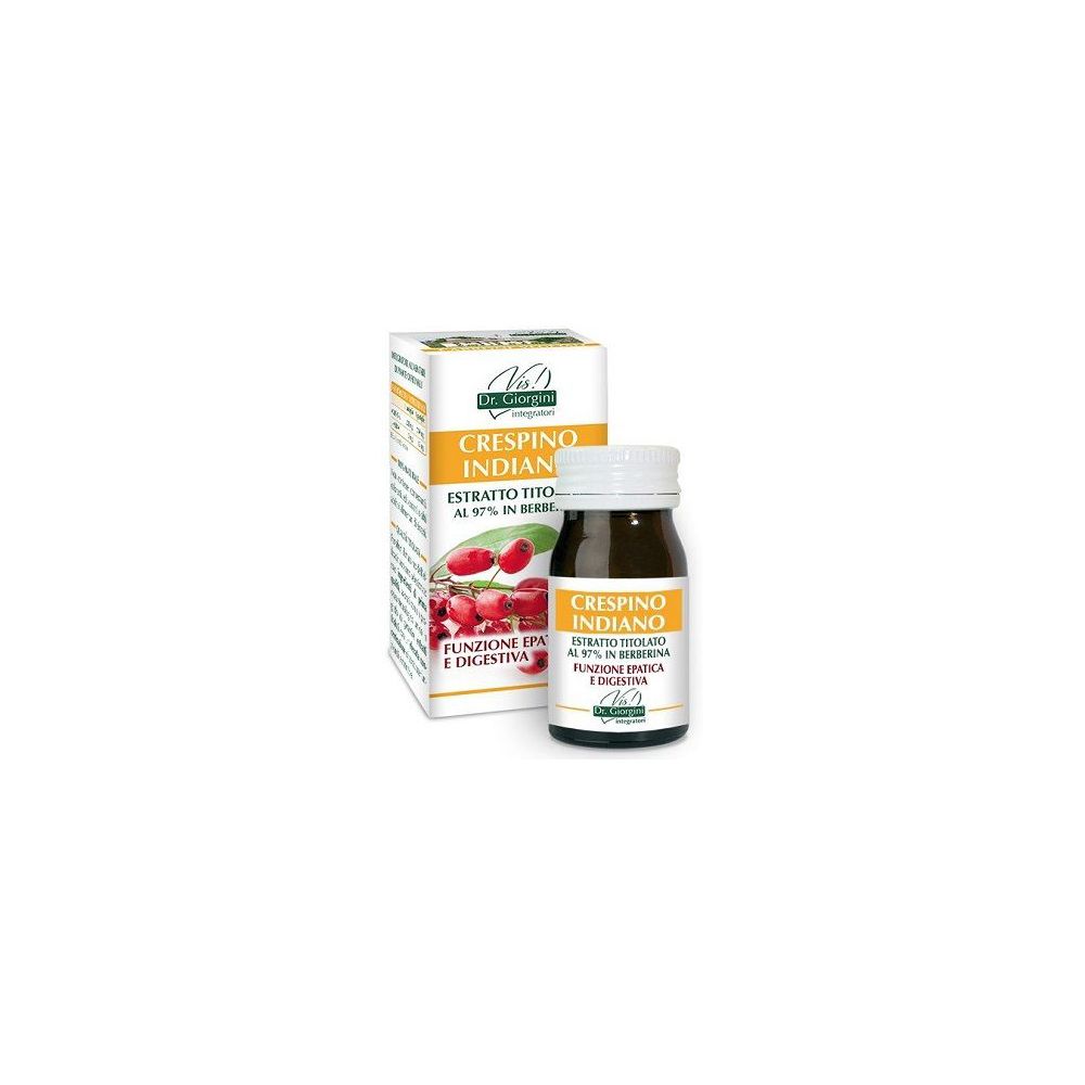 Crespino Indiano Estratto Titolato 60 Pastiglie. Bottiglia e scatola. Scritta: Dr. Giorgini, funzione epatica e digestiva.