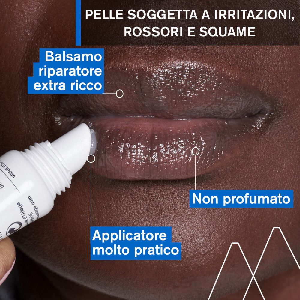 Labbra con balsamo. Applicatore. Non profumato. Per pelle irritata, rossa e squamosa. Extra ricco.