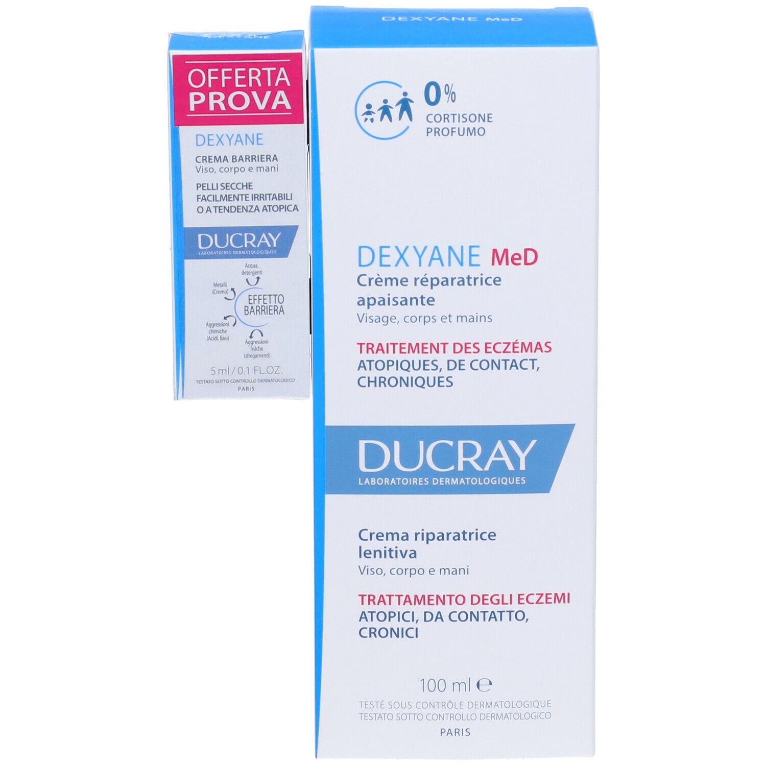 Confezione con scatola e piccolo campione. Mostra 'DEXYANE' e '100ml'.