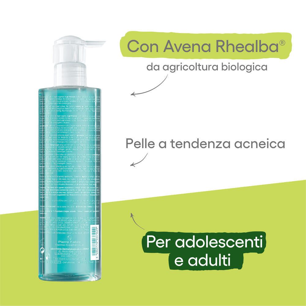 A-DERMA PHYS-AC. Con Avena Rhealba da agricoltura biologica. Per adolescenti e adulti.