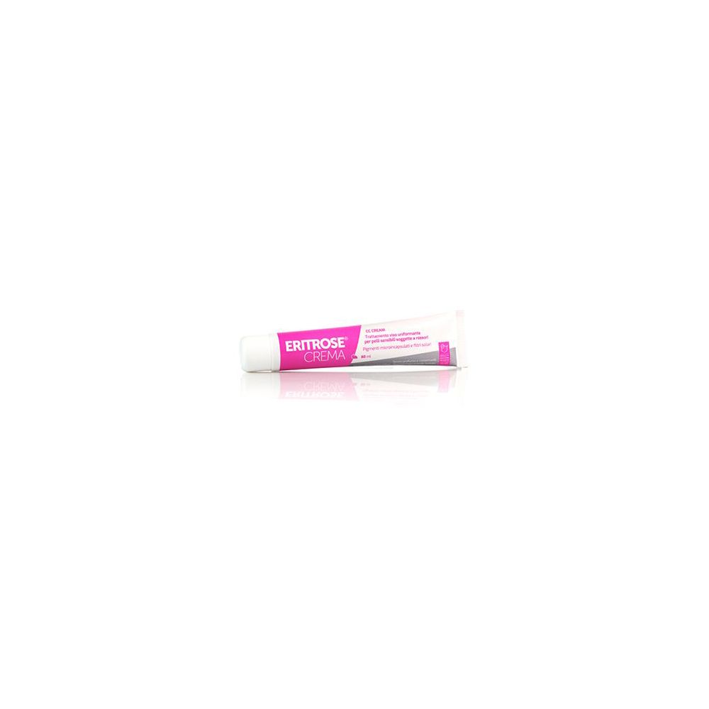 Tubo di crema ERITROSE® con testo. Colore bianco e rosa.