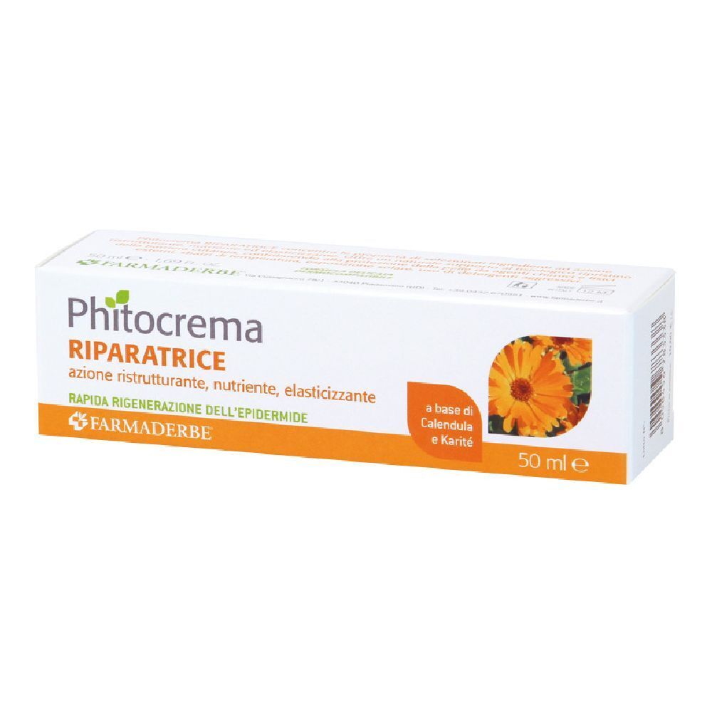 Phitocrema Riparatrice: Kartonverpackung mit Creme, 50 ml. Enthält Calendula und Karité.