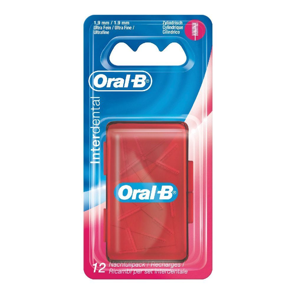 Confezione Oral-B Interdental con custodia rossa e 12 ricariche. Cilindrico, ultra-fine.