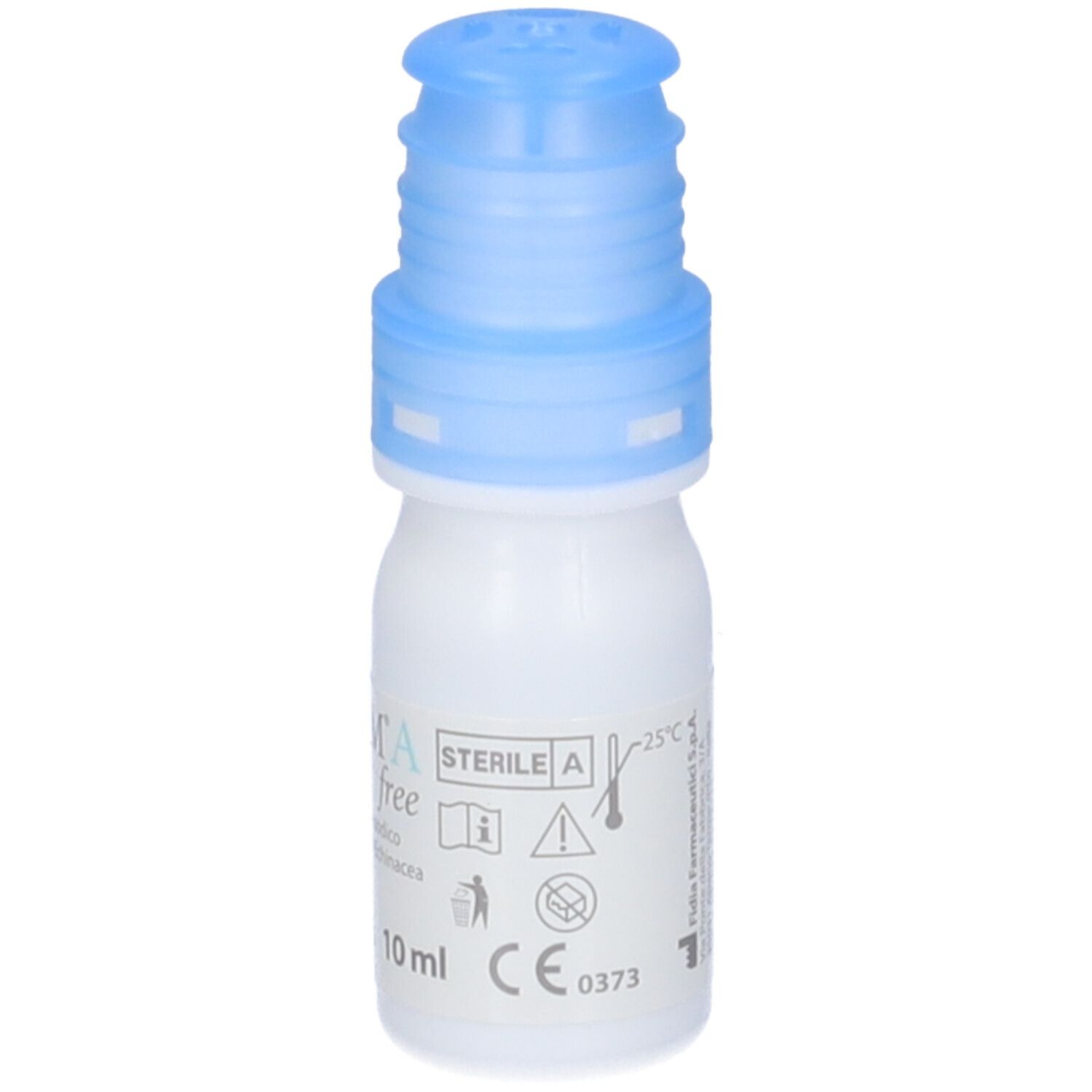 Weiße Flasche mit blauem Verschluss. Beschriftung: IRIDIUM A free, 10 ml. Aufdruck: CE 0373.