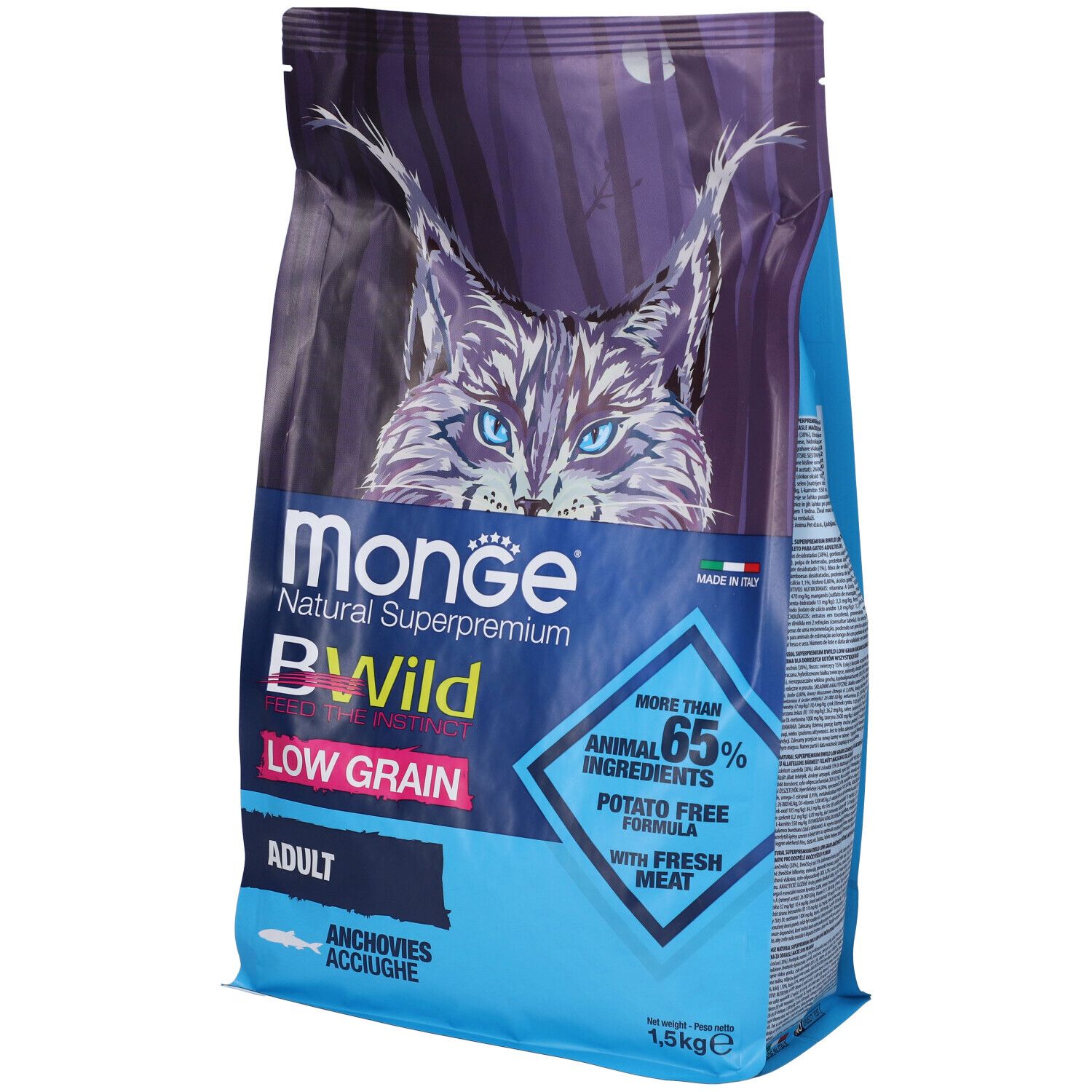 Monge Bwild Low Grain Cat Adult con Acciughe 1,5 Kg