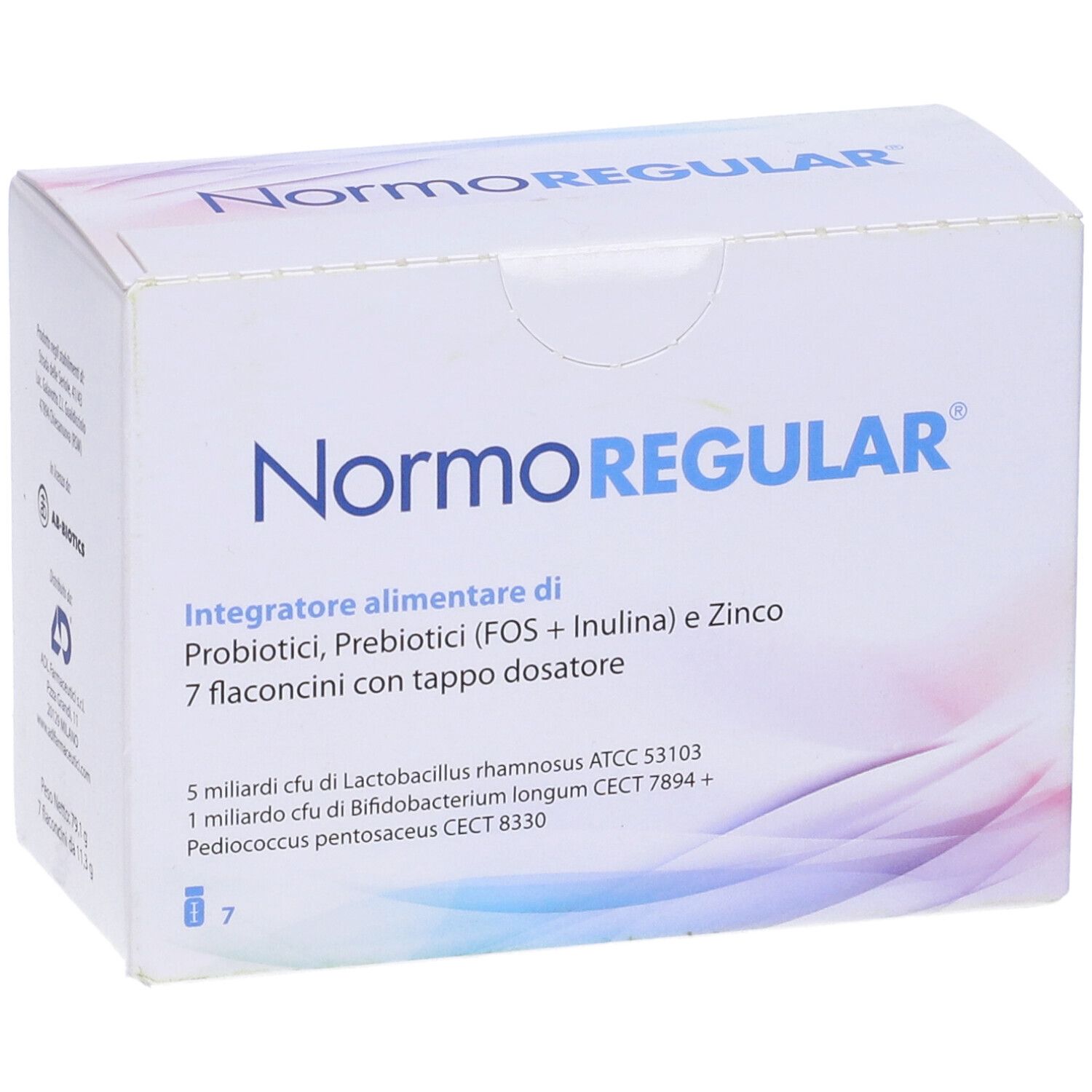 Scatola Normoregular. Scritta Normoregular. Contiene 7 flaconcini. Informazioni sugli ingredienti.