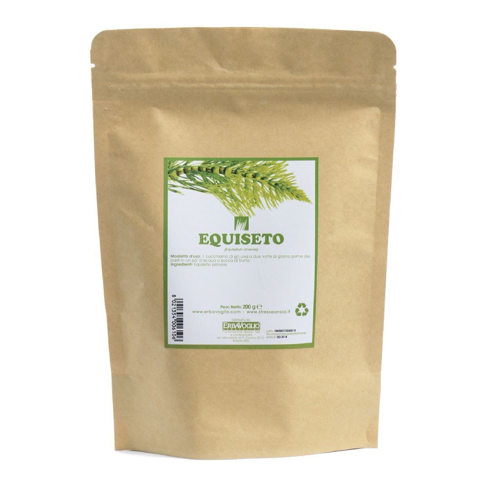 Busta con etichetta. Etichetta con nome del prodotto e illustrazione vegetale. Busta marrone.