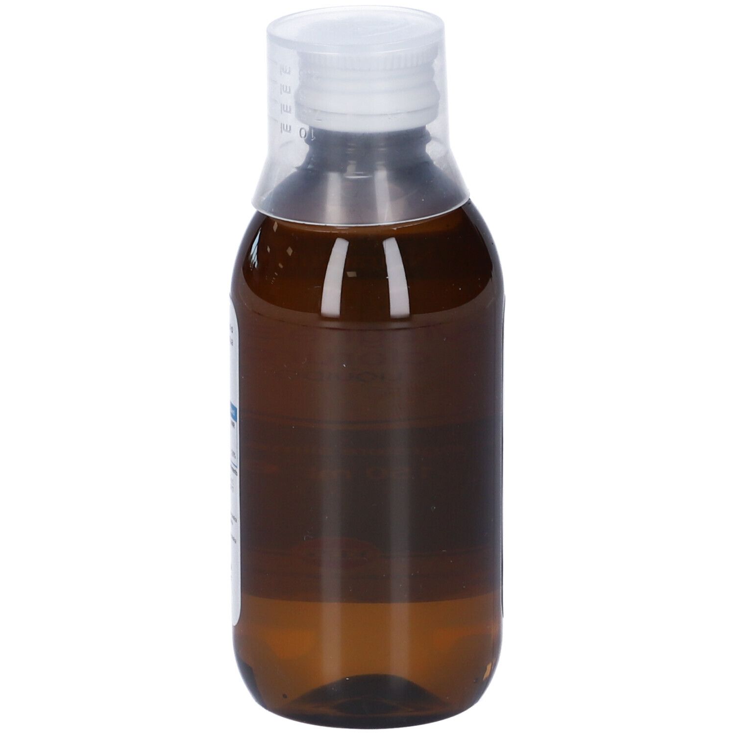 Flacone marrone di Magnesio Cloruro Liquido con tappo bianco. Vista laterale, prodotto visibile.