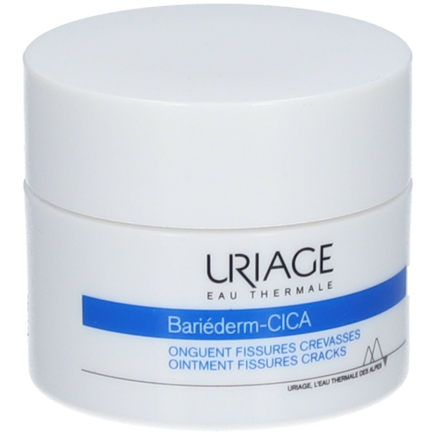 Vaso di crema e scatola. URIAGE e nome del prodotto. Testo: Bariéderm-CICA. 40g e 1.4oz.