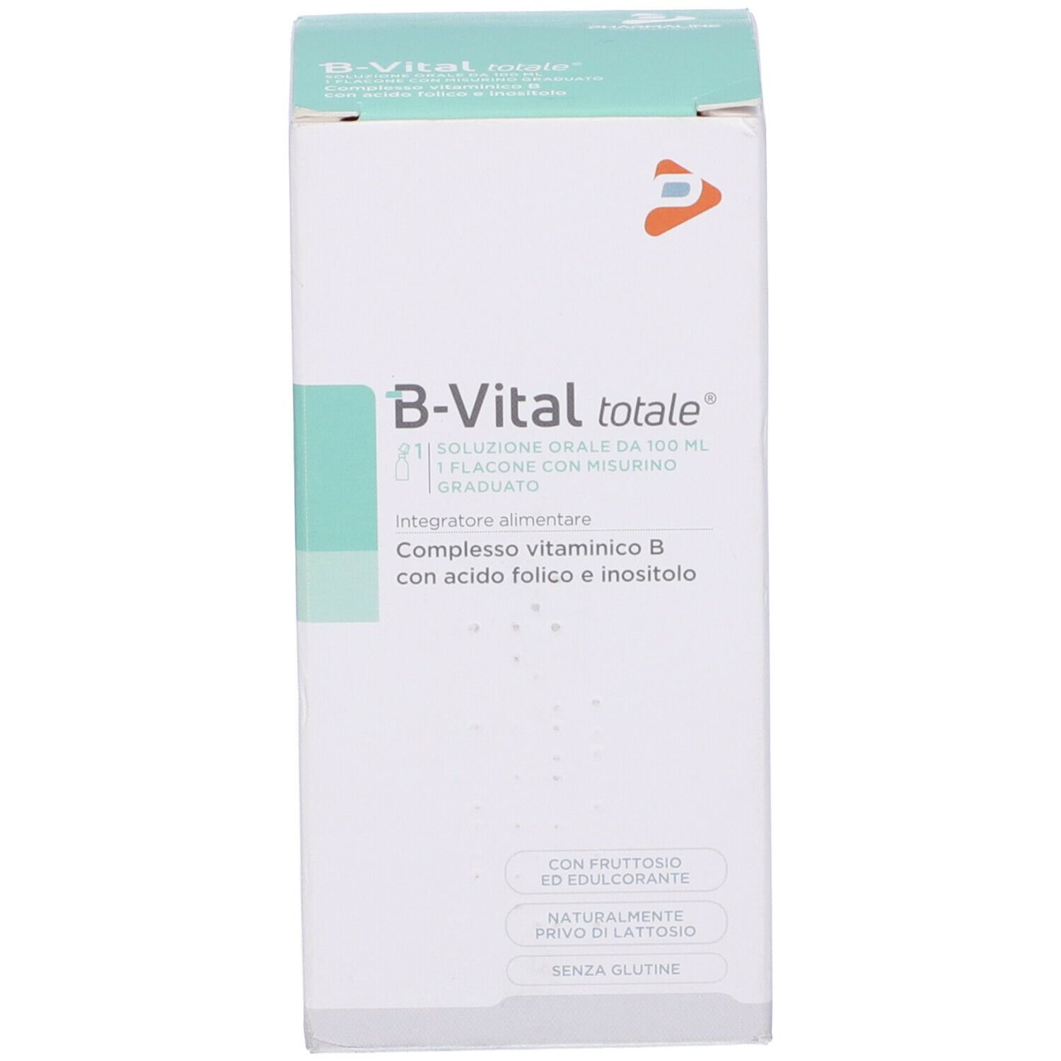 Confezione bianca e verde. Scritta: B-Vital totale. Contiene vitamina B, acido folico e inositolo.