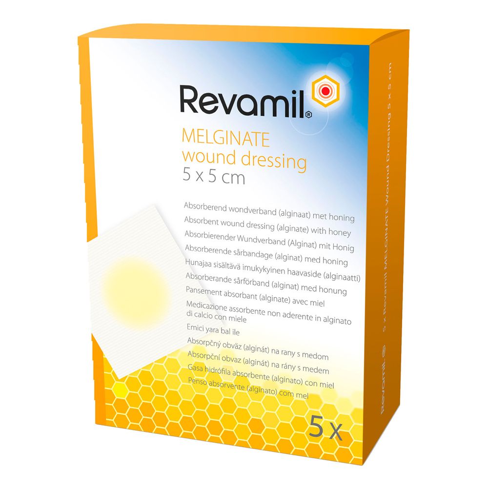 Revamil Melginate Garza Sterile Medicata Alginato E Miele 5 X 5 Cm 5 Pezzi