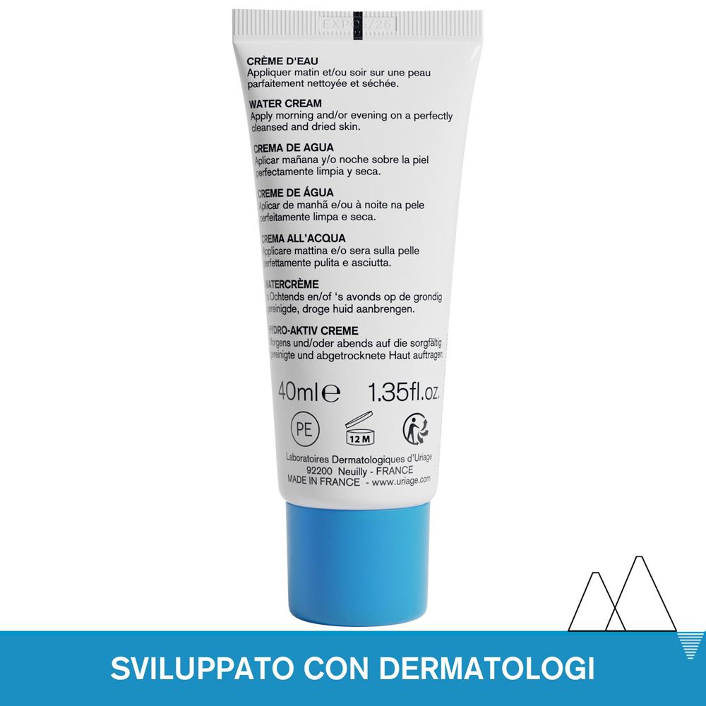 Retro del tubo. Testo multilingue. Contiene informazioni sull'uso e sugli ingredienti. 40ml, 1.35fl.oz.