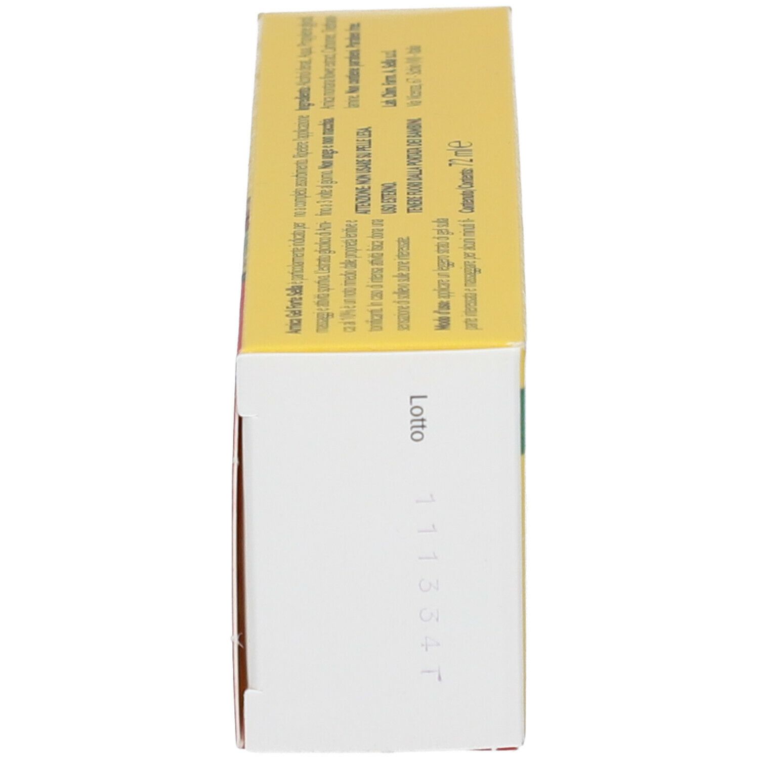 Gel-Schachtel, Seitenansicht. Aufschrift: ARNICA Gel FORTE, FORMULA 50. Losnummer.