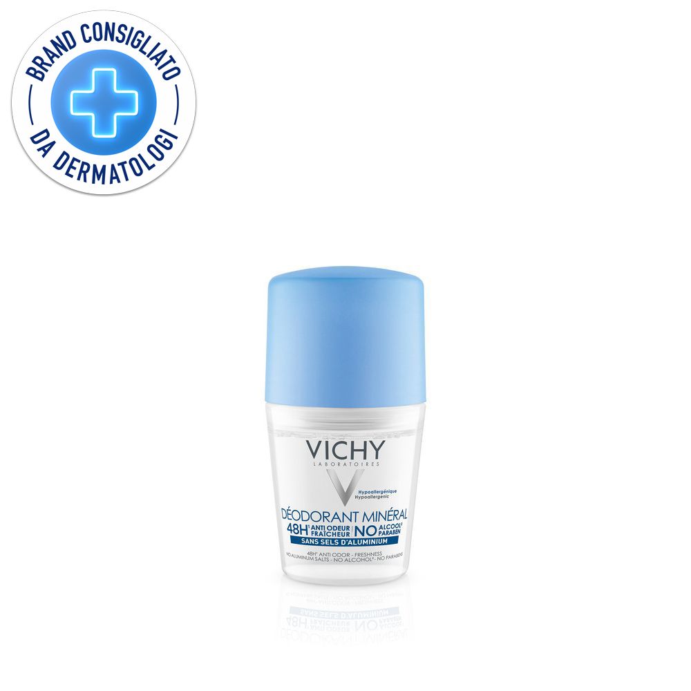Vichy Deodorante Mineral - Roll-on per pelle sensibile o depilata 50 ml efficace per 48 ore