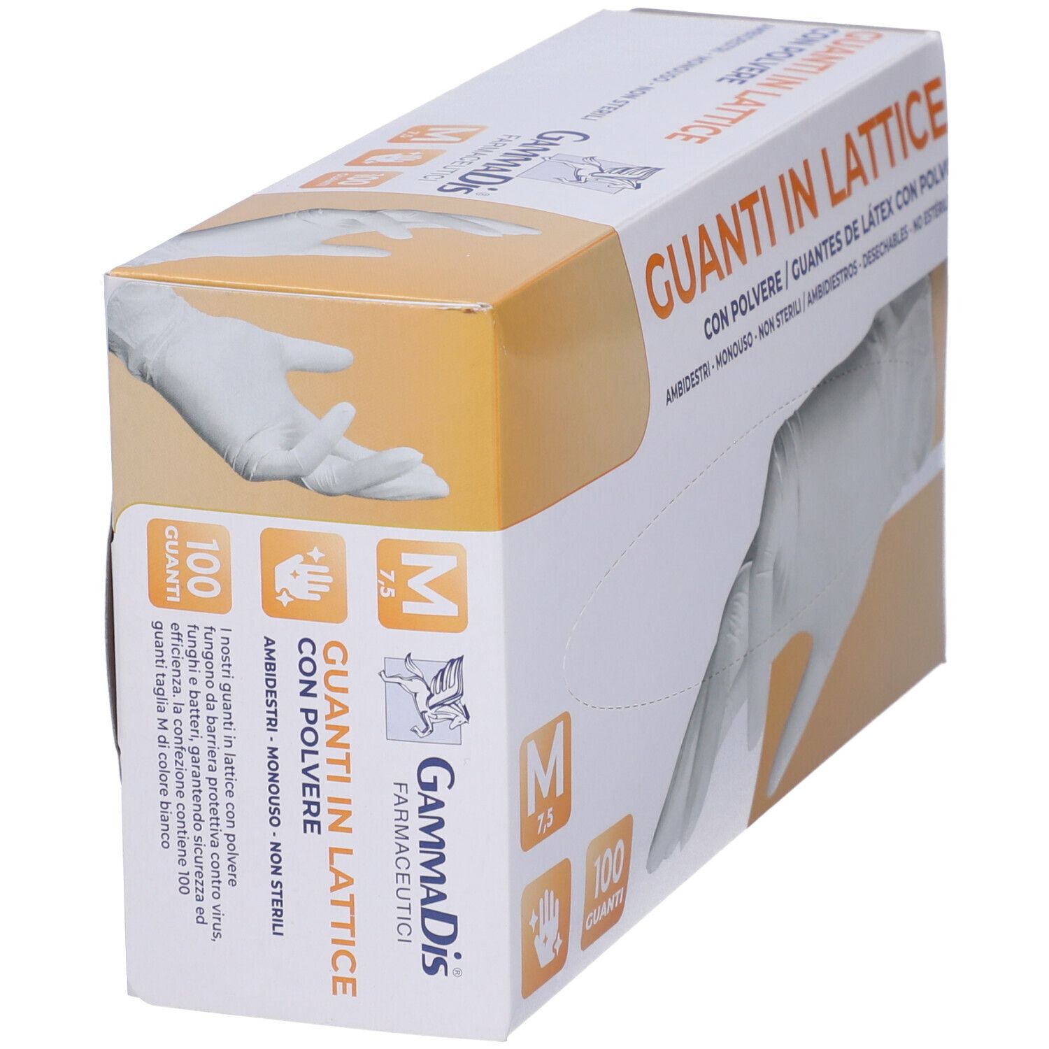 Gammadis Handschuhpackung, Größe M, 7.5, 100 Stück, Latex, puderbeschichtet.