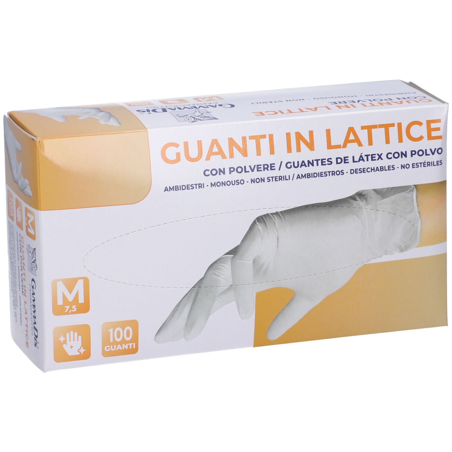 Gammadis Handschuhpackung, Größe M, 7.5, 100 Stück, Latex, puderbeschichtet.
