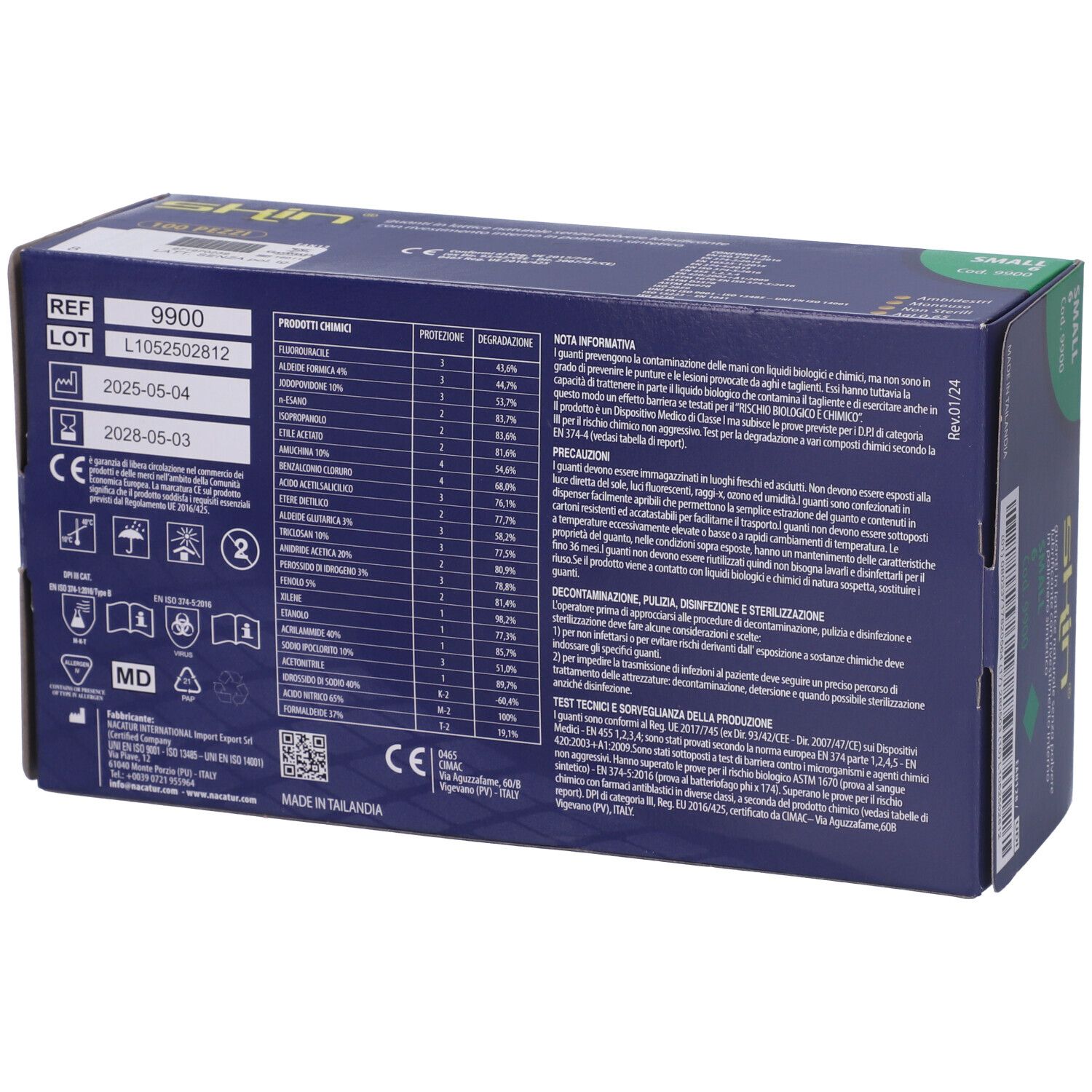 Rückseite der Verpackung mit Text und Logos. Gelber Hintergrund. CE-Kennzeichnung und andere Symbole.