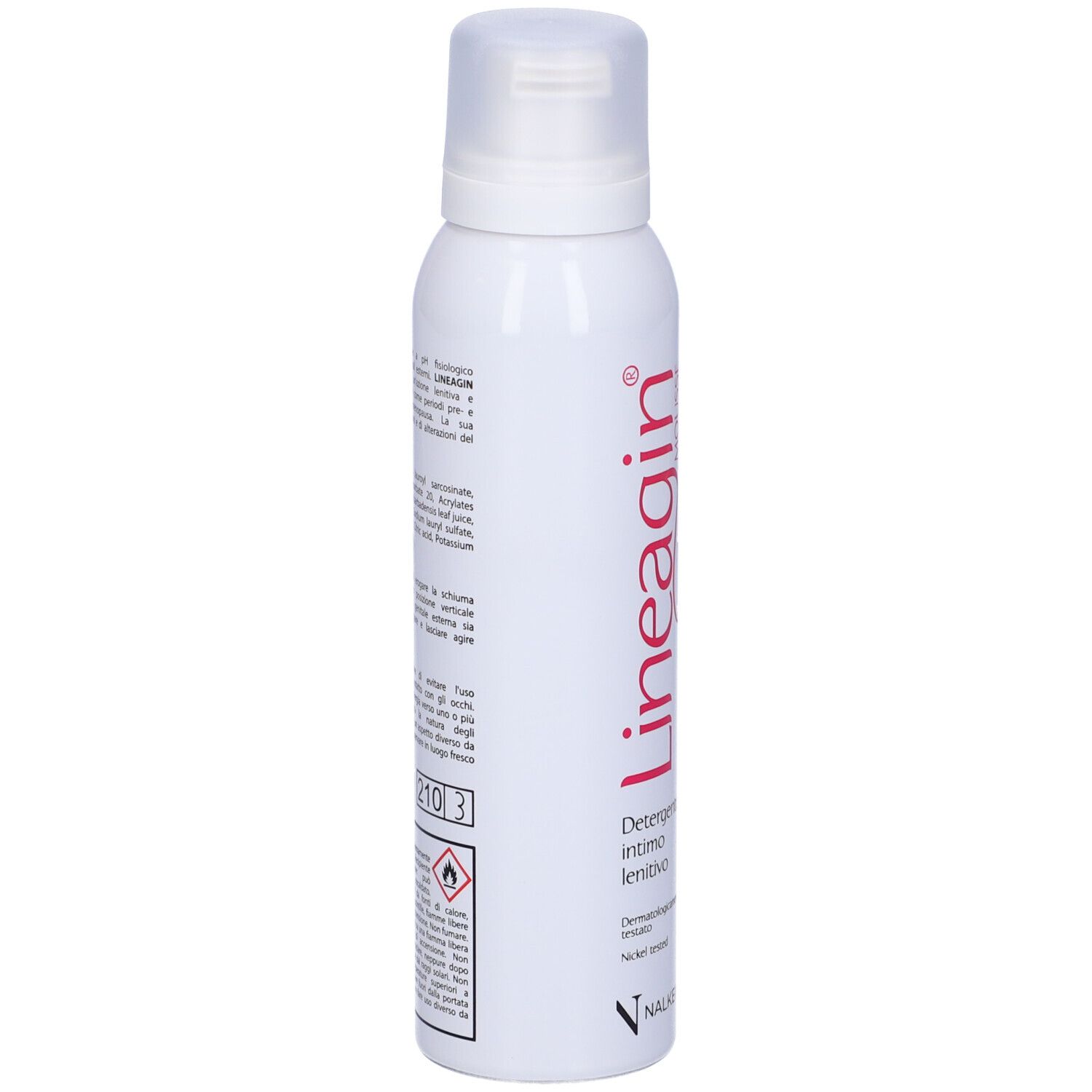 Weiße Aerosoldose mit rotem Schriftzug "Lineagin".