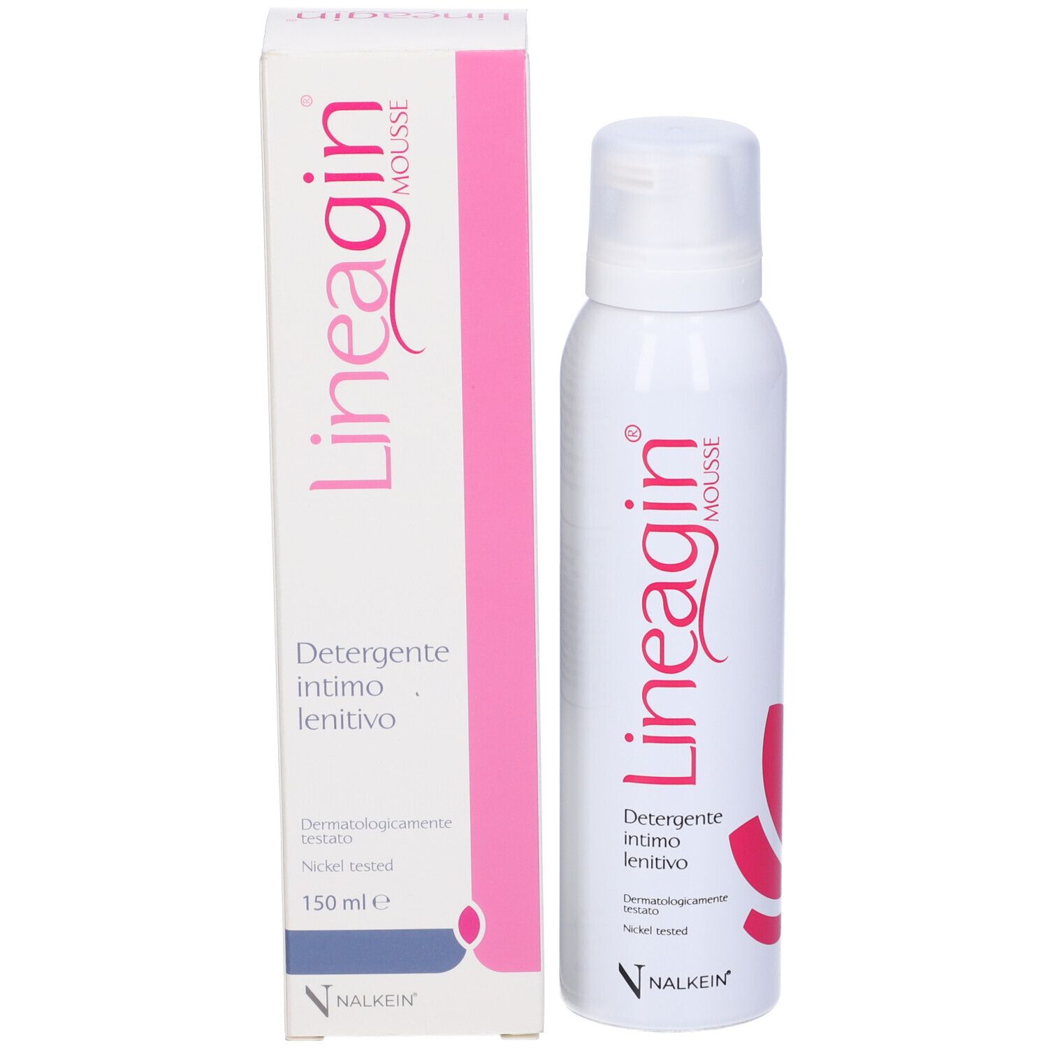 Lineagin Mousse Intimreinigungsschaum in 150 ml Dose und Verpackung.