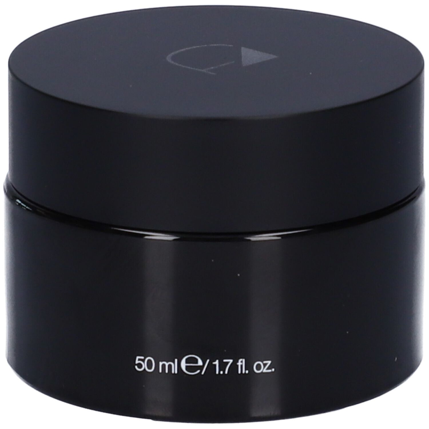 Vaso nero con coperchio. Scritta: 50 ml/1.7 fl. oz.