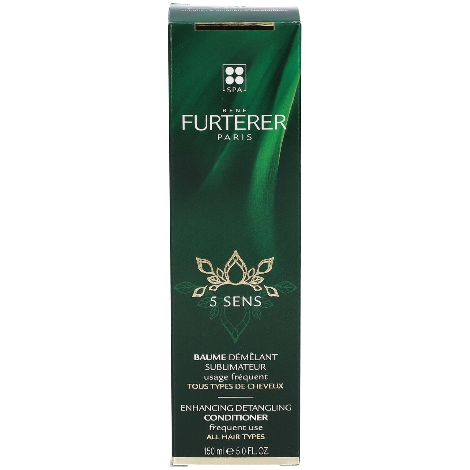 Grüne Schachtel. Aufschrift: Rene Furterer, 5 SENS. Balsam für alle Haartypen. 150 ml.