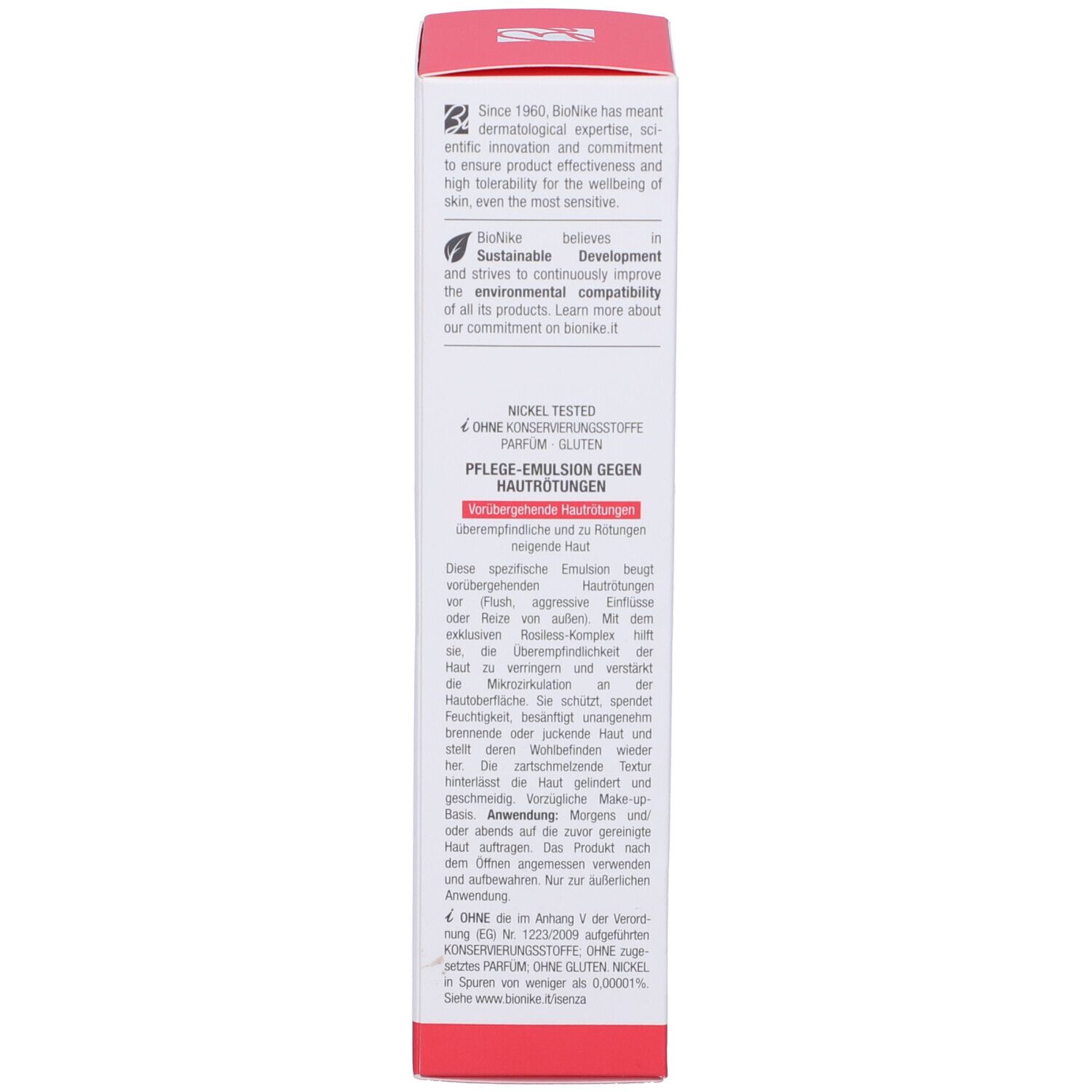 Confezione del prodotto. Testo multilingue. Visibili "BioNike" e "Nickel Tested".
