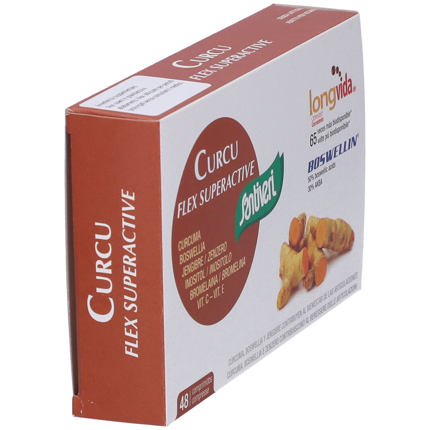 Confezione in cartone inclinata con nome del prodotto e ingredienti. Marchio Santiveri.