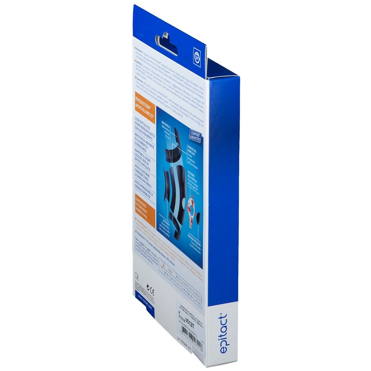 Epitact® Ginocchiera M Verpackung, Seitenansicht. Text und Produktabbildungen. Details zur Technologie.