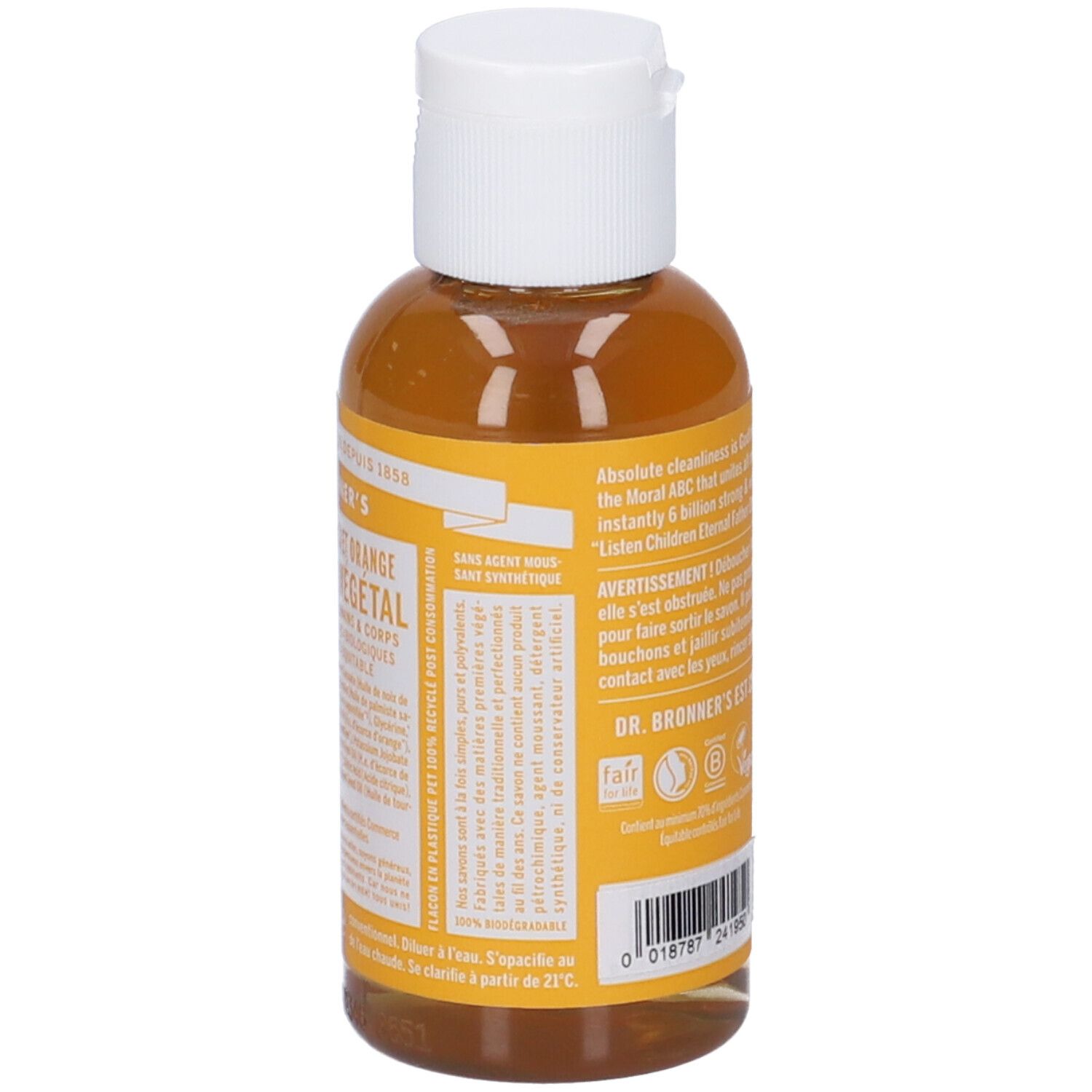 Eine Flasche Dr. Bronner's reine Pflanzen-Seife, 18-in-1 Hanf-Lavendel.