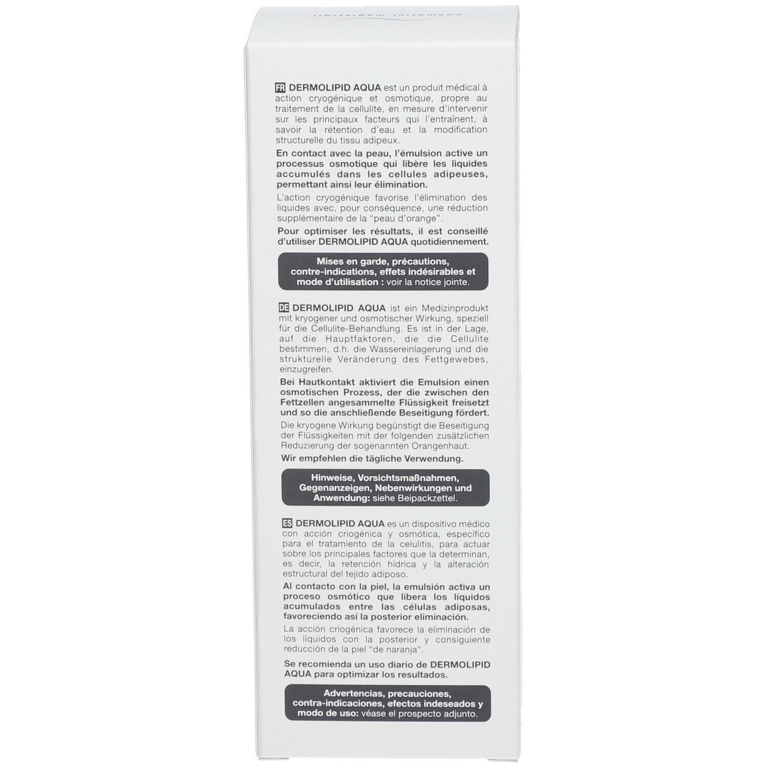 Confezione. Testo: Dermolipid Aqua, descrizione medica, modo d'uso.