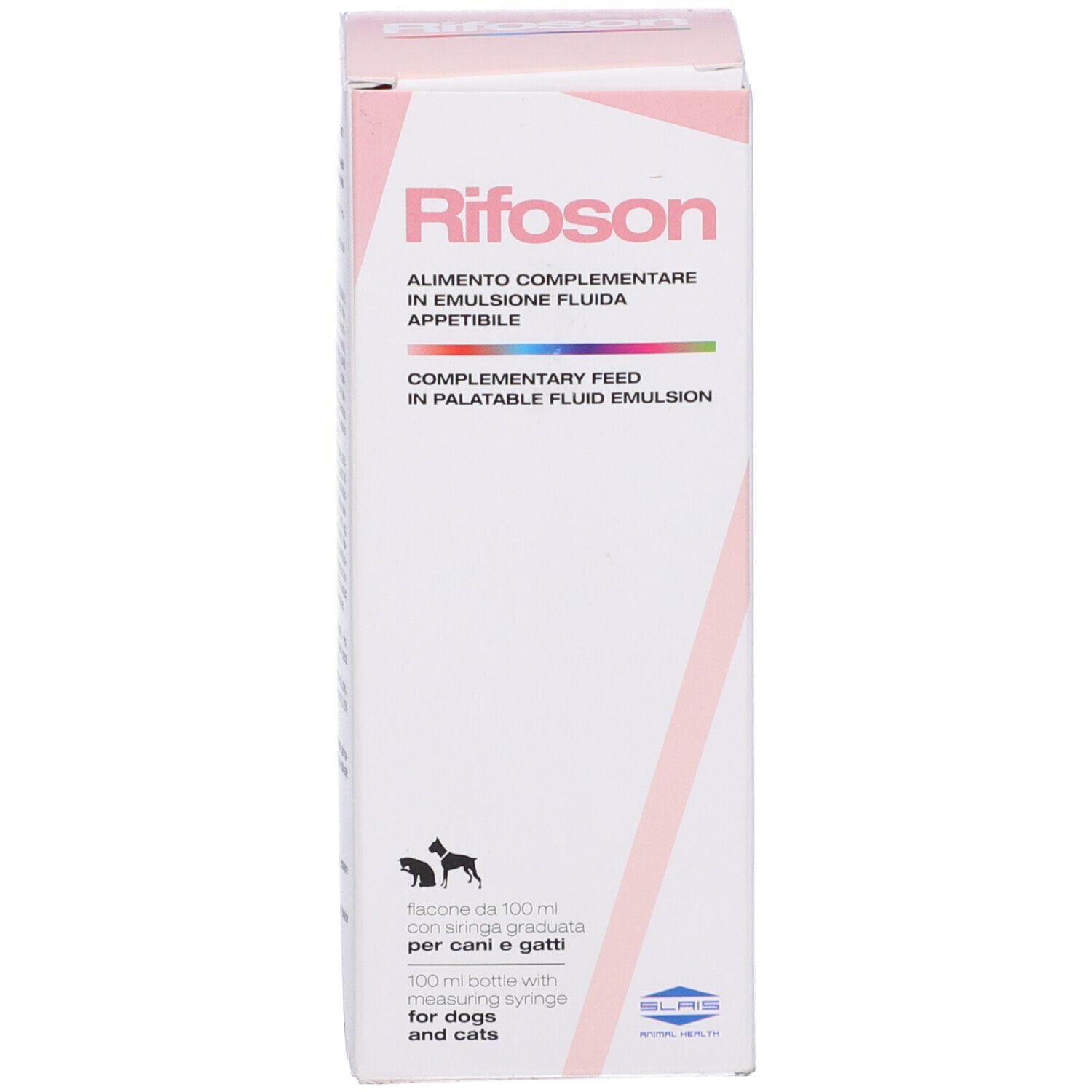 Confezione con nome del prodotto. Confezione rosa e bianca.