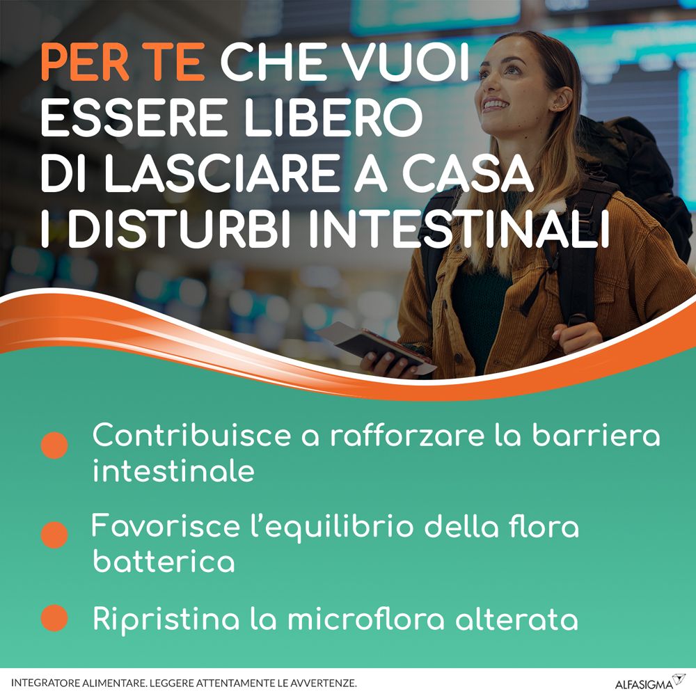 Infografica con testo su Yovis Caps. Donna in aeroporto. Marchio AlfasiGMA.