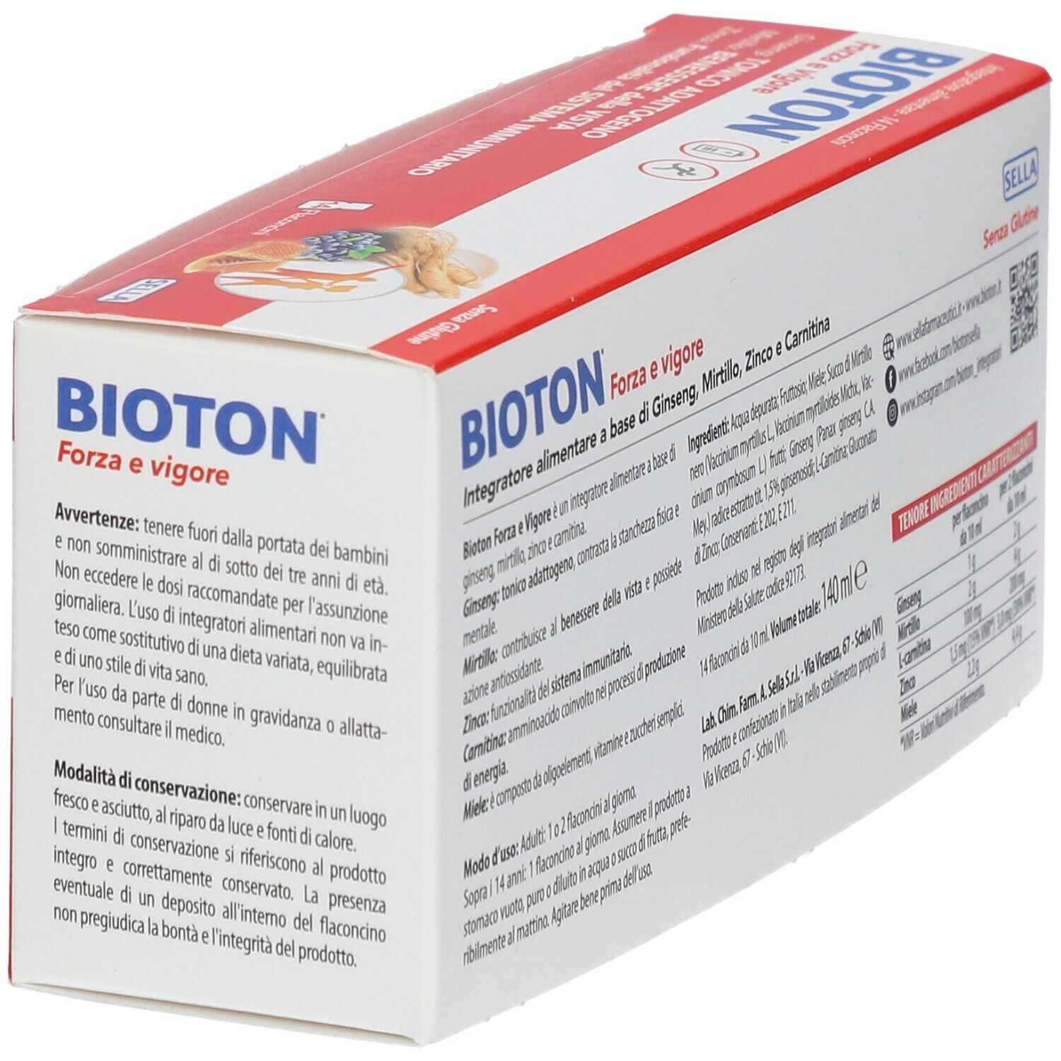 Retro scatola BIOTON Forza e Vigore. Avvertenze, modalità d'uso, conservazione.