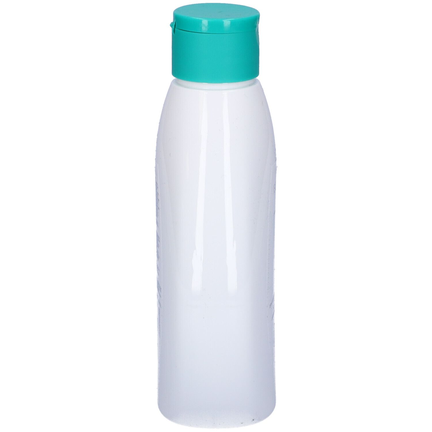 Flacone bianco sottile con tappo verde. Nessun altro dettaglio visibile.