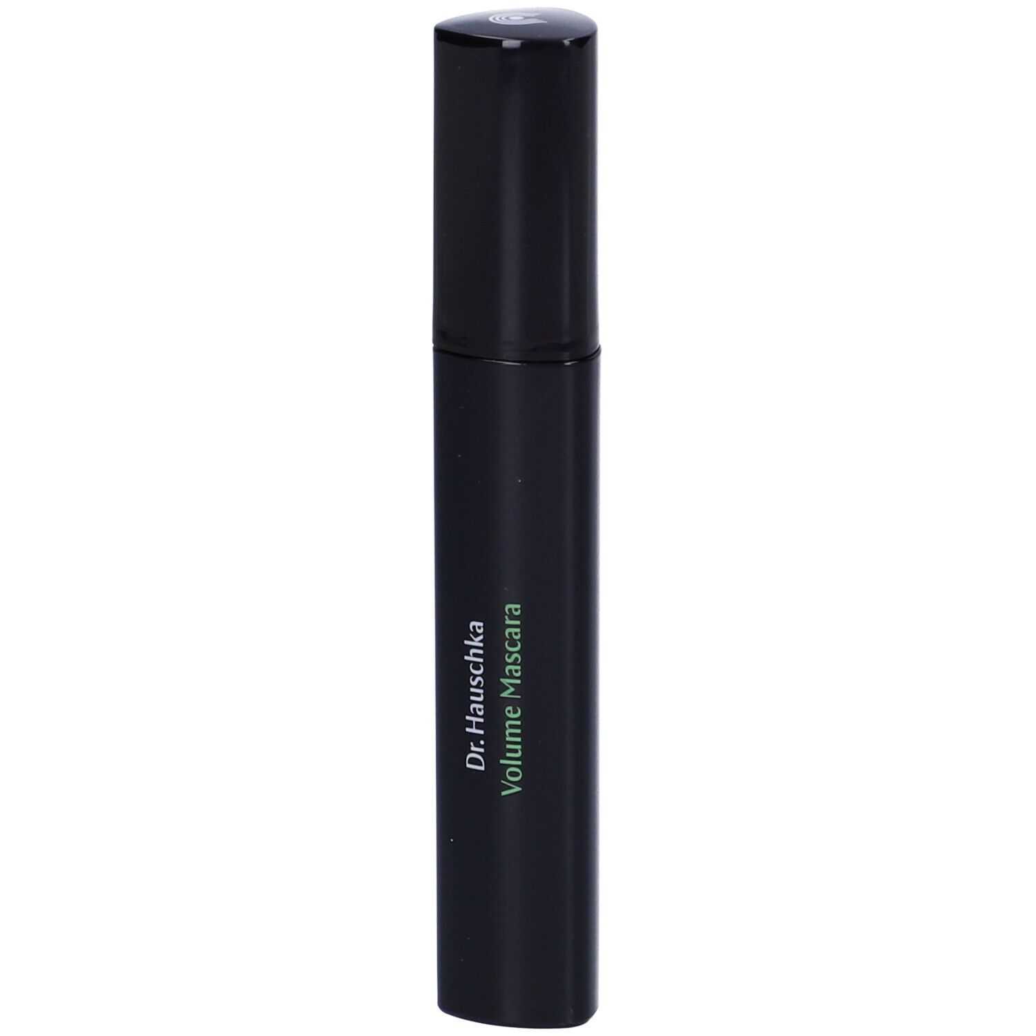 Spazzola per mascara nera con testo verde. Scritta: Dr. Hauschka Volume Mascara.