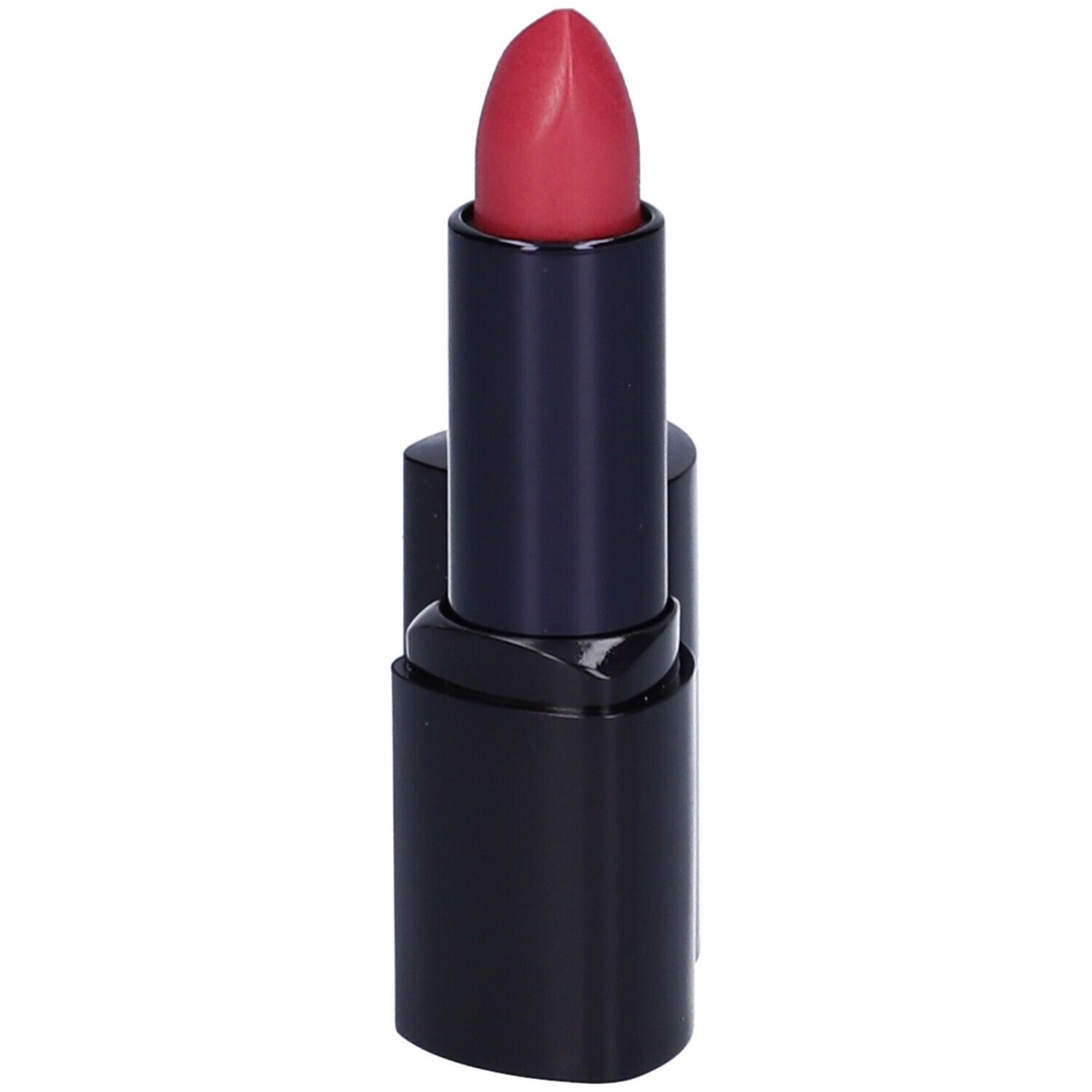 Rossetto rosso in astuccio nero. Punta sagomata. Rossetto nero.