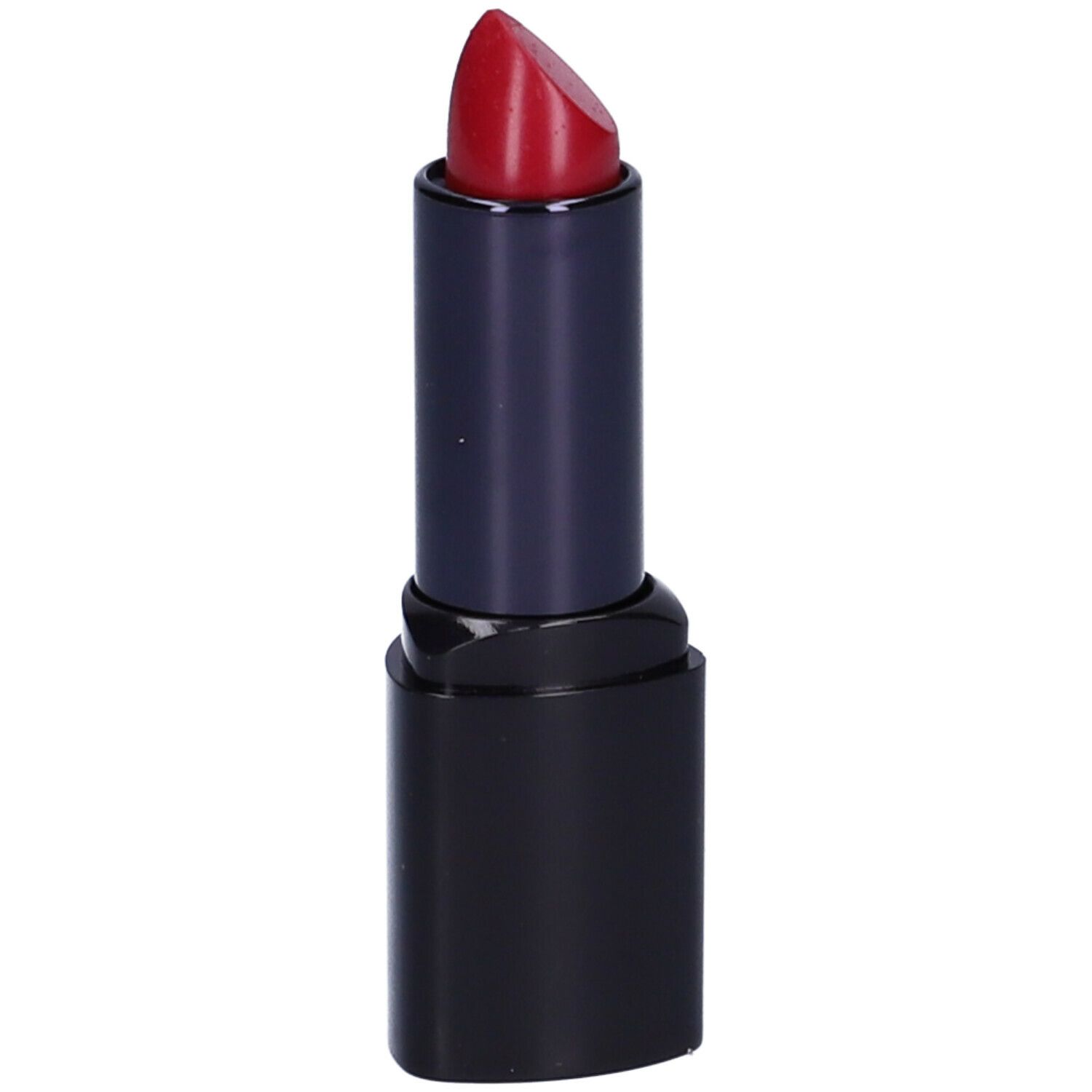 Rossetto rosso in un involucro nero. Il rossetto è parzialmente estratto.