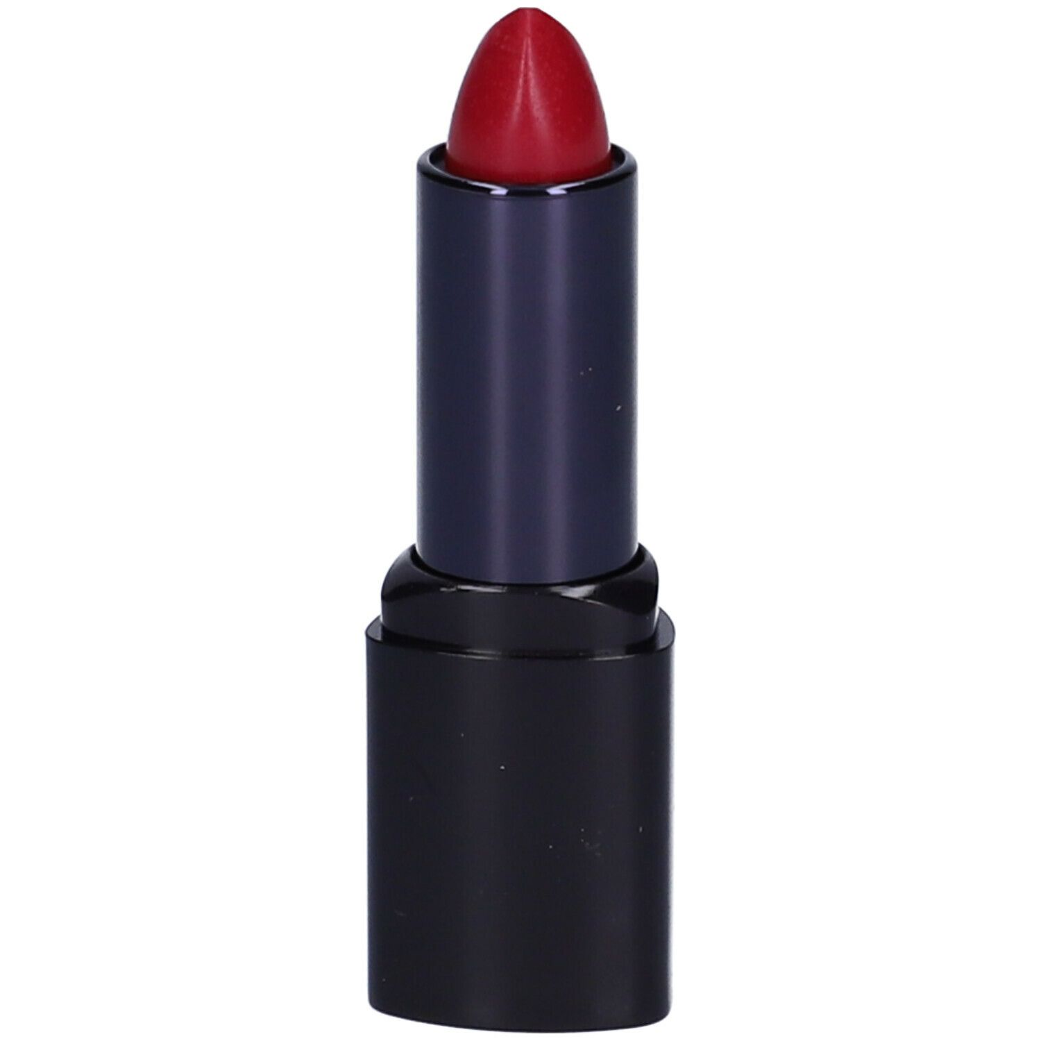Rossetto rosso in un involucro nero. Il rossetto è parzialmente estratto.