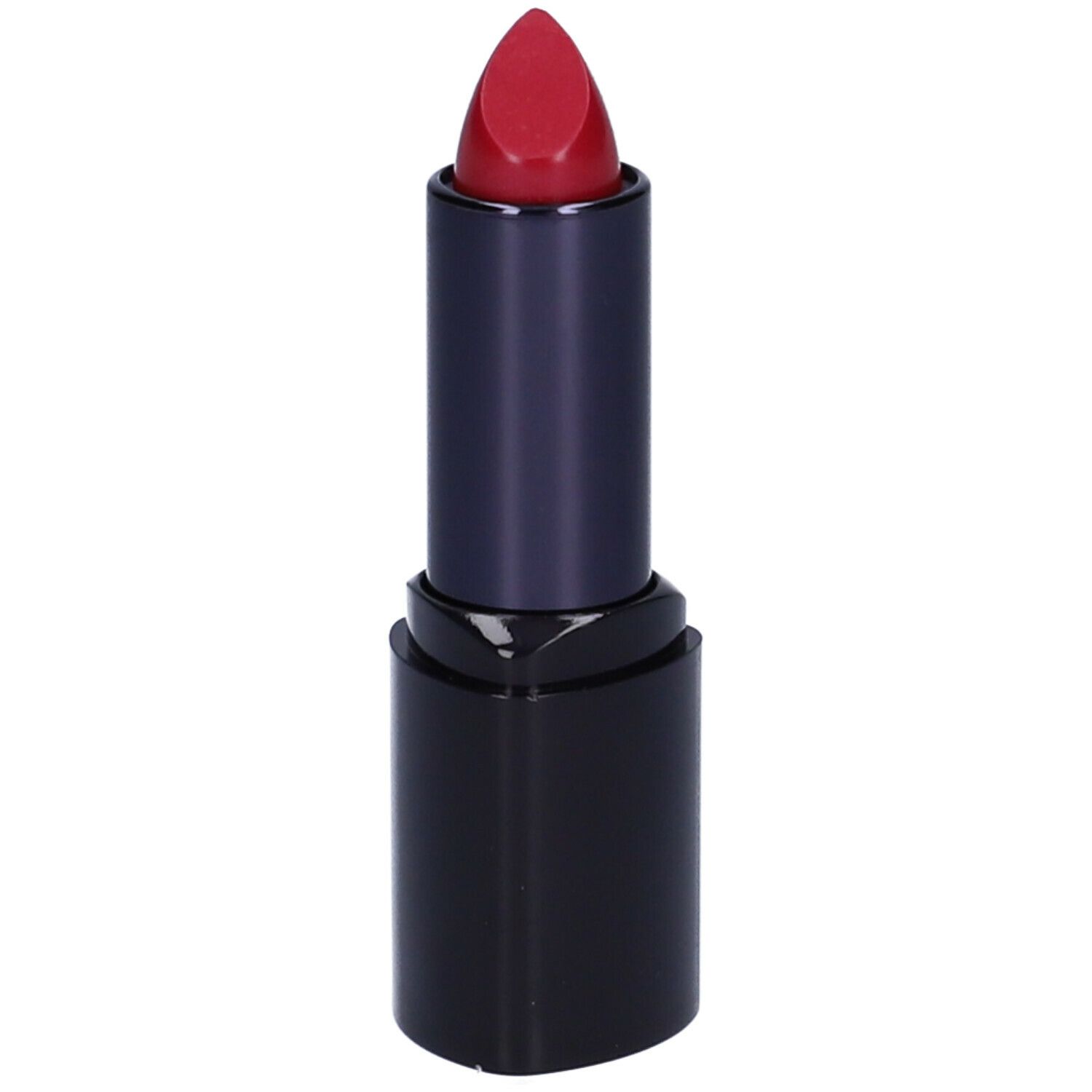 Rossetto rosso in un involucro nero. Il rossetto è parzialmente estratto.