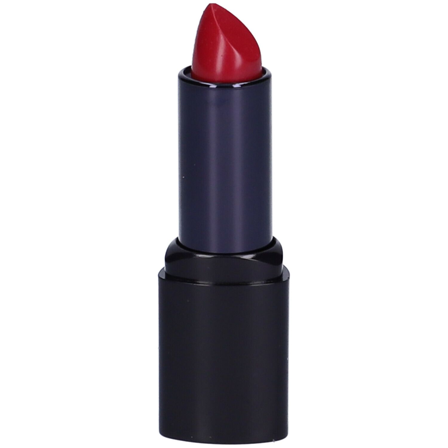 Rossetto rosso in un involucro nero. Il rossetto è parzialmente estratto.