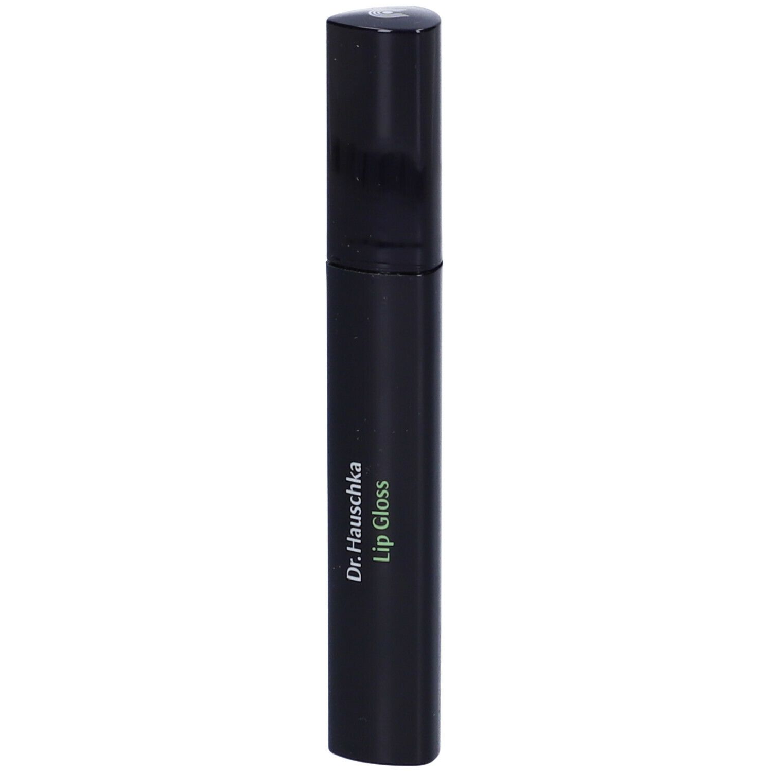 Tubo di lucidalabbra nero con scritta bianca. Scritta: Dr. Hauschka Lip Gloss.