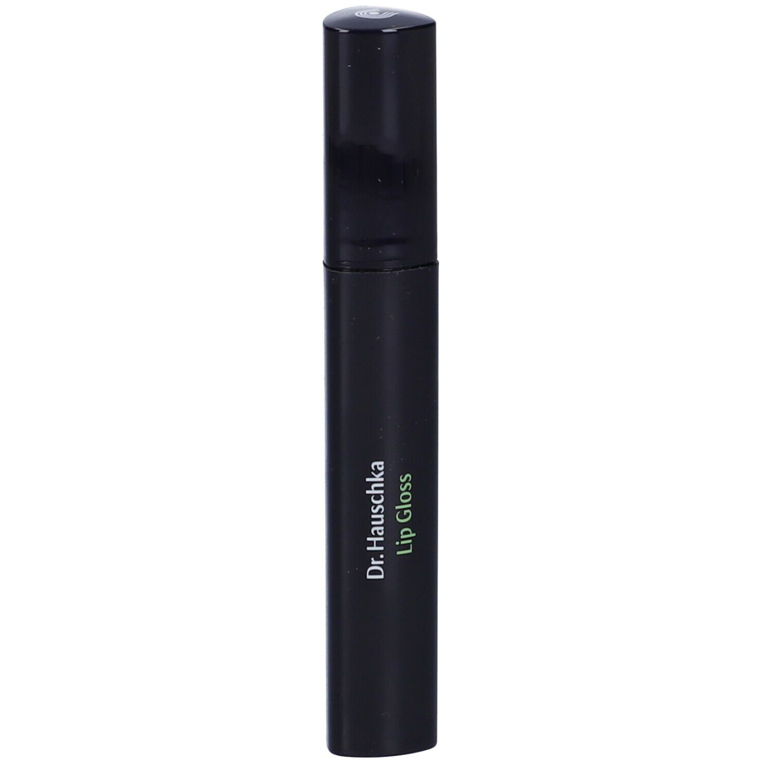 Tubo di lucidalabbra nero con scritta bianca. Scritta: Dr. Hauschka Lip Gloss.