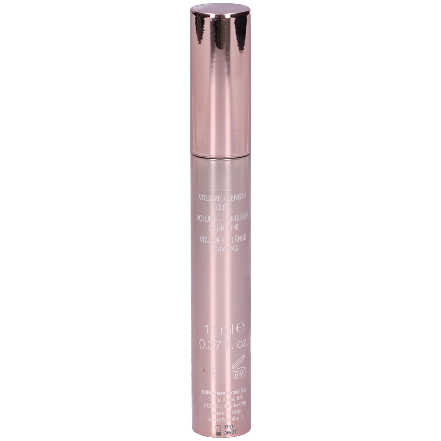 Tubo di mascara rosa con tappo argentato. Testo: Defence Color 3D Mascara. Marchio: BioNike. Scritta: 11 ml.