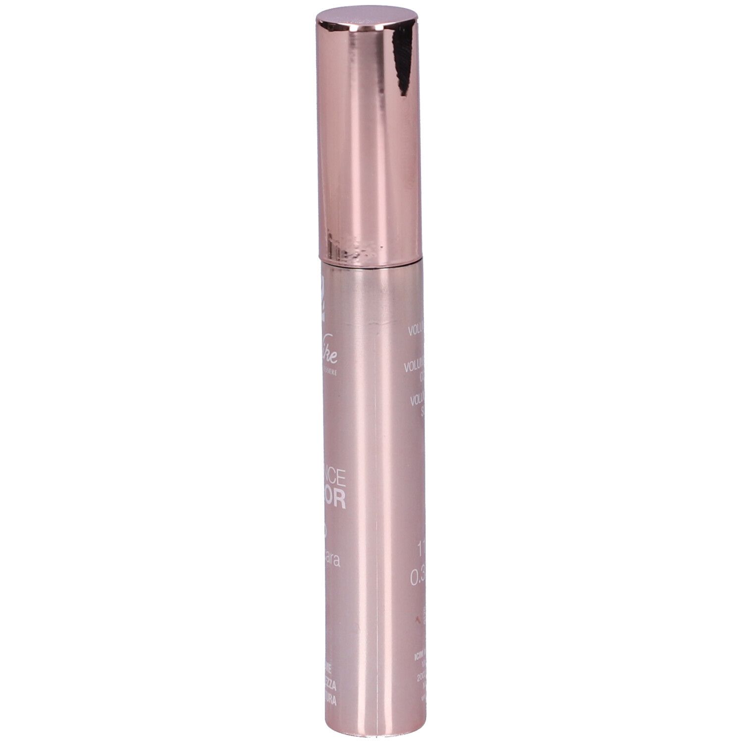 Tubo di mascara rosa con tappo argentato. Testo: Defence Color 3D Mascara. Marchio: BioNike.