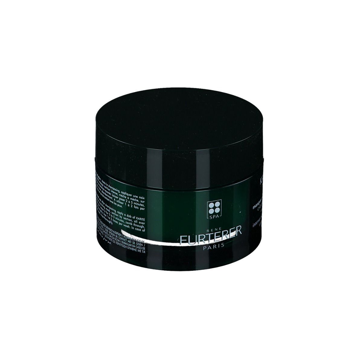Dose mit schwarzem Deckel. Aufschrift: KARITÉ NUTRI, intense nourishing mask, sehr trockenes Haar. Marke: René Furterer.