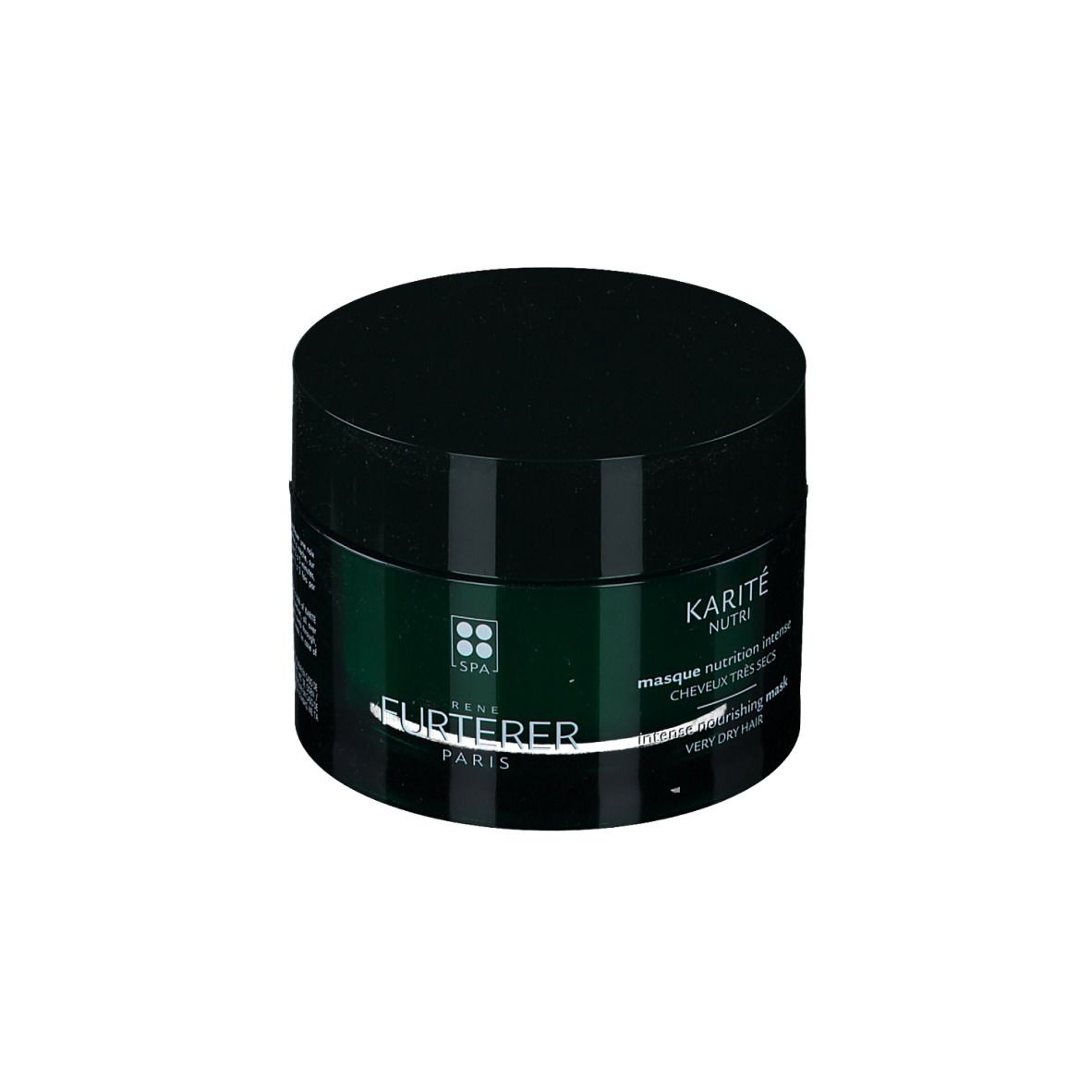 Dose mit schwarzem Deckel. Aufschrift: KARITÉ NUTRI, intense nourishing mask, sehr trockenes Haar. Marke: René Furterer.