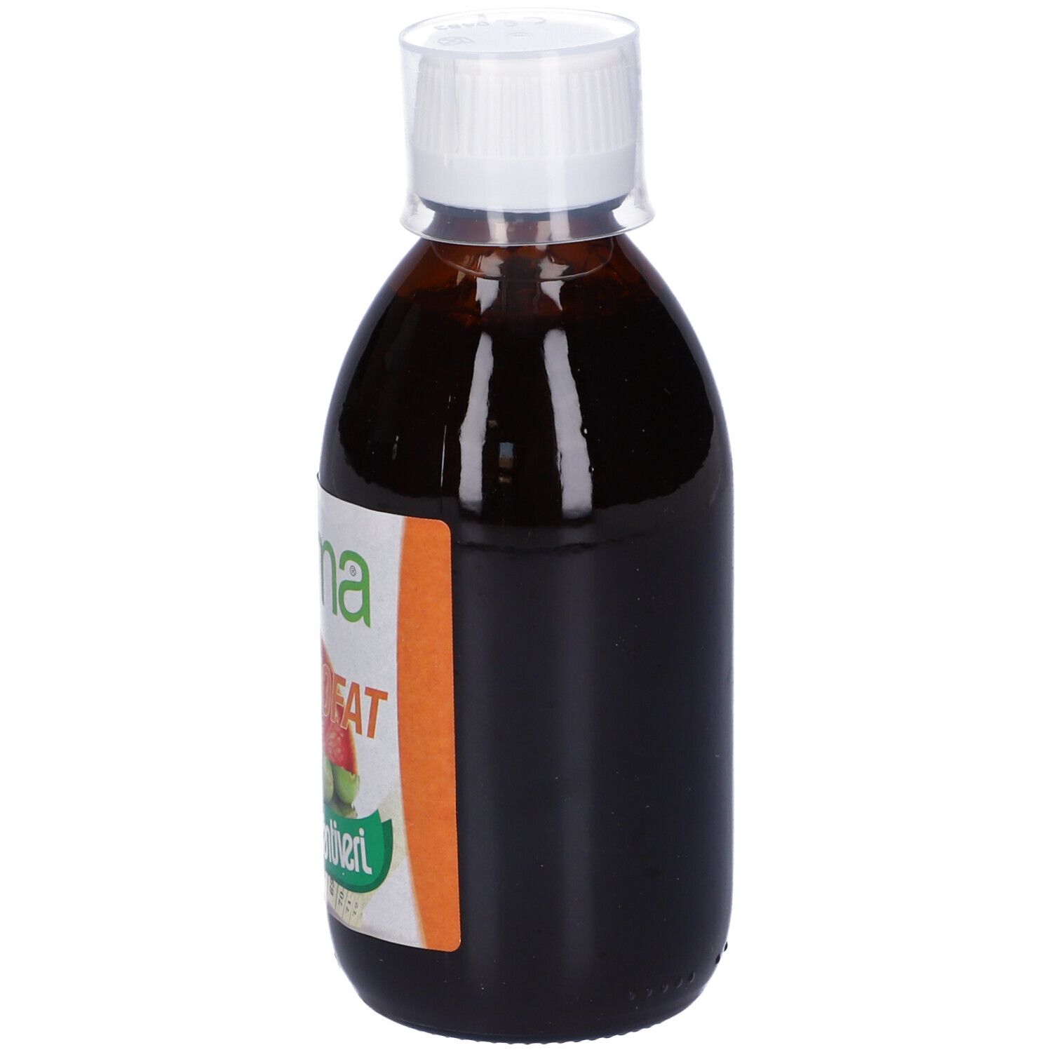 Liquido marrone in bottiglia con tappo bianco. Scritta: Thermofat. Marchio: in forma.