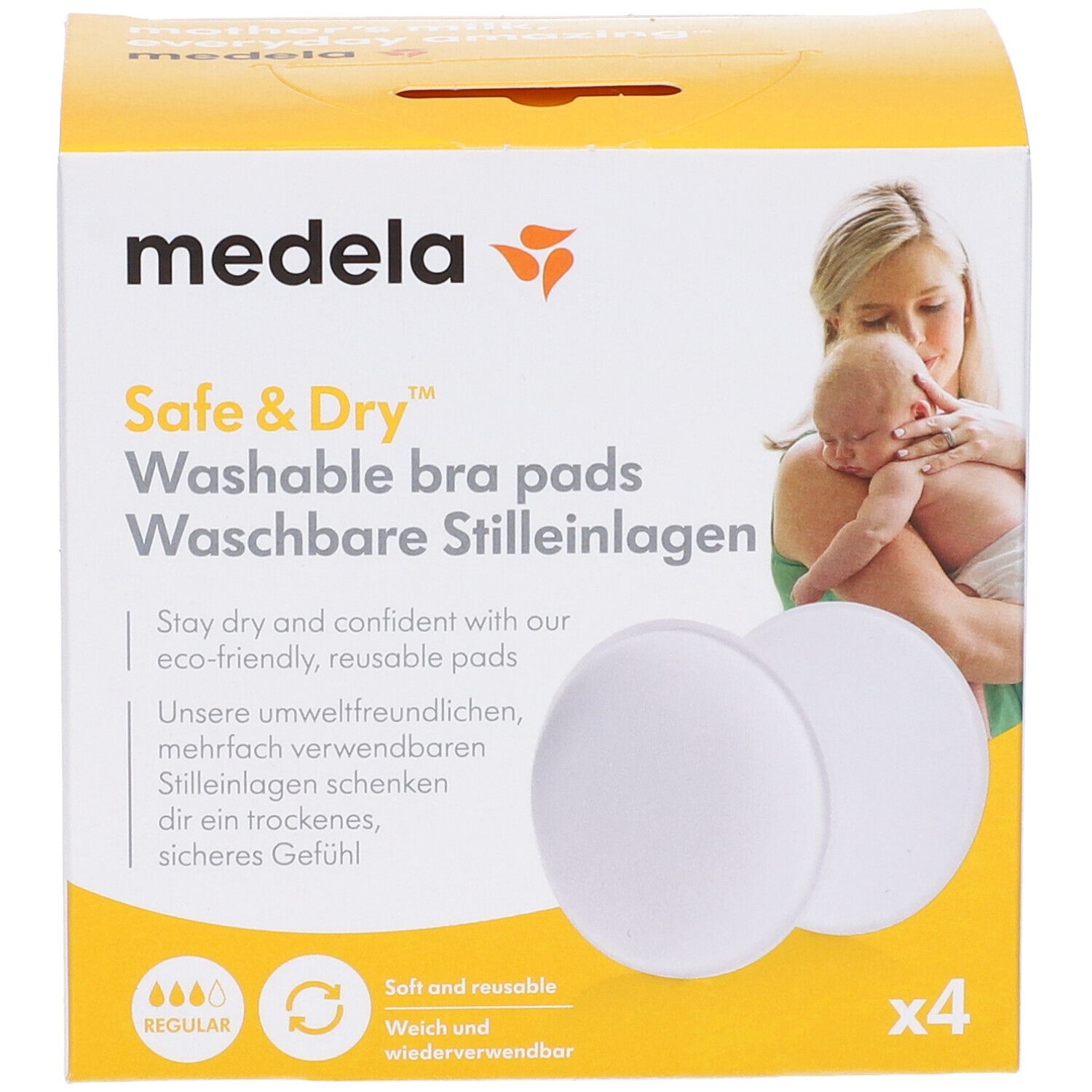 Confezione Medela Safe & Dry. Immagine madre e bambino. 4 pezzi.