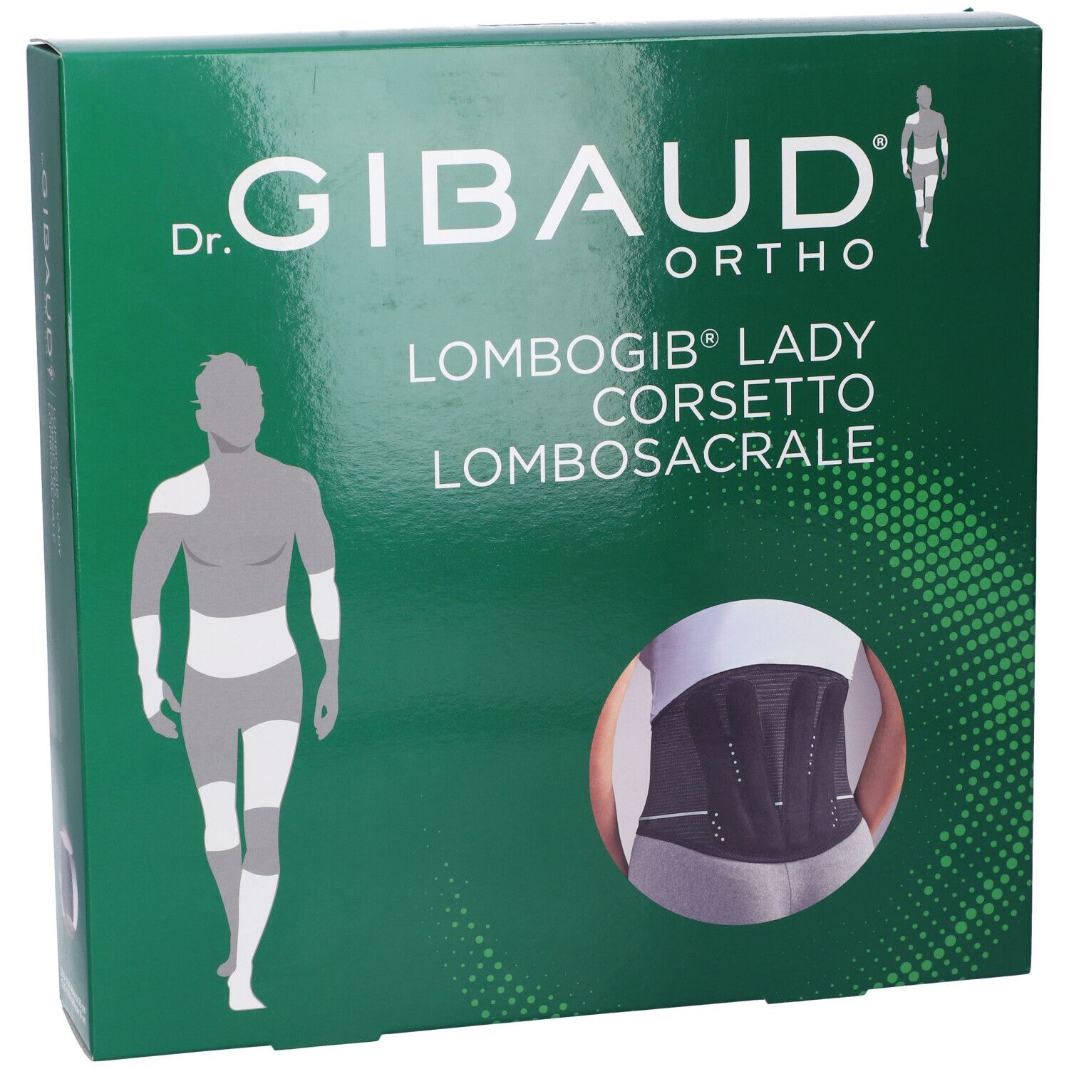Verpackung einer Lumbosakralorthese 'Lombogib Lady'.